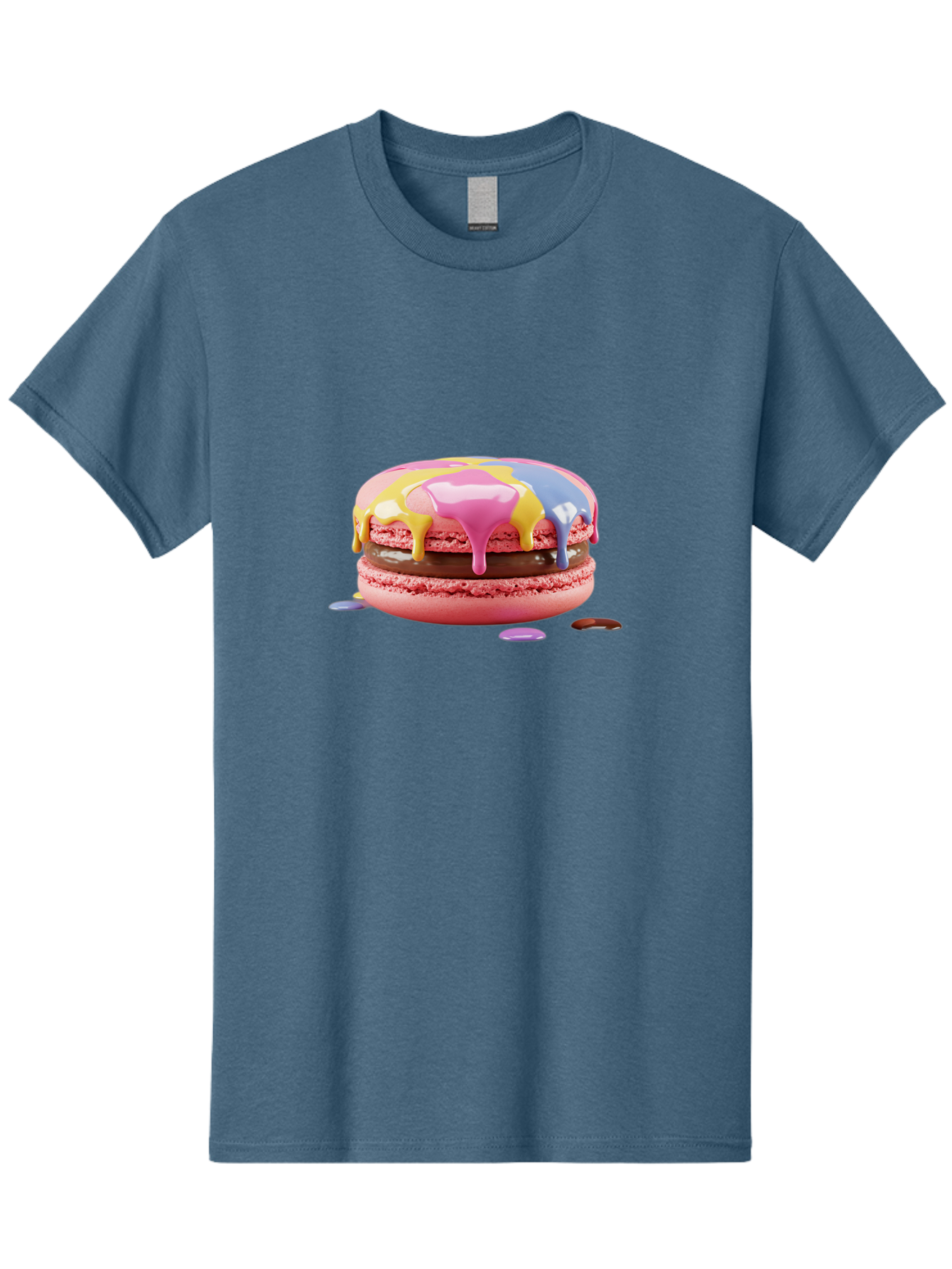 Pink-Macaron-9 Men'S Graphic Tee, 100% Cotton, Comfortable Casual Summer Wear, Machine Washable, Pink Macarons With Chocolate Ganache Filling, Pastel-Colored Icing, Colorful Dessert, Sweet Treats, Macaron Decorations, Dessert Art, Bab181