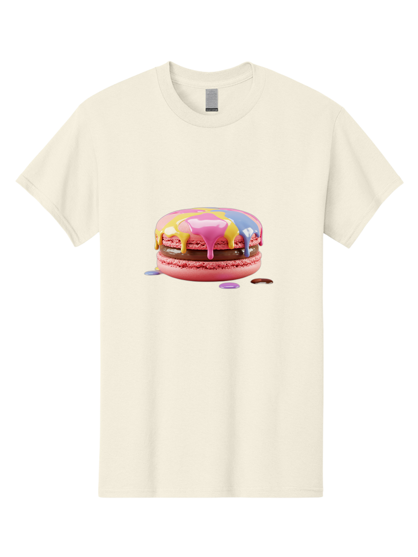 Pink-Macaron-9 Men'S Graphic Tee, 100% Cotton, Comfortable Casual Summer Wear, Machine Washable, Pink Macarons With Chocolate Ganache Filling, Pastel-Colored Icing, Colorful Dessert, Sweet Treats, Macaron Decorations, Dessert Art, Bab181