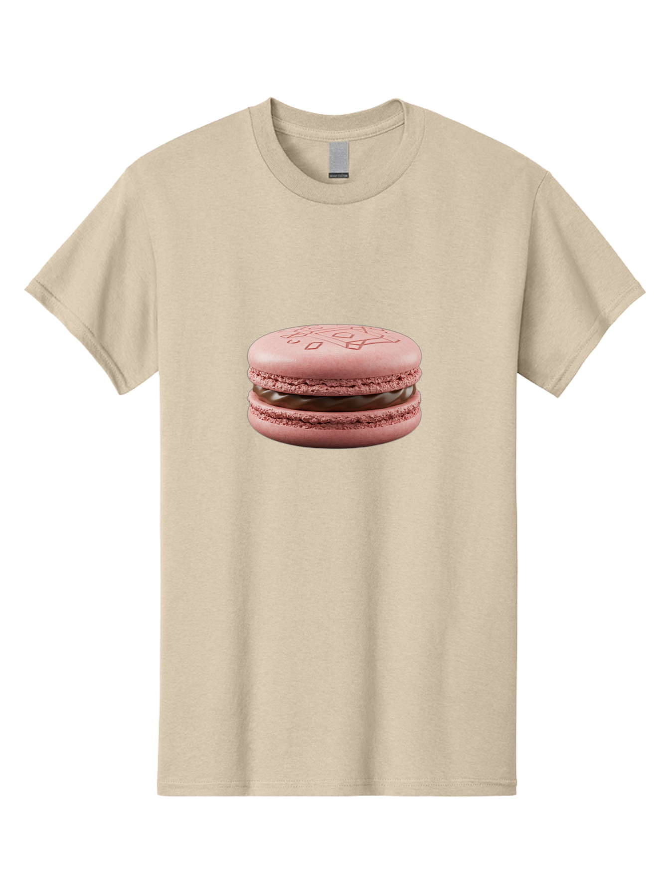 Pink-Macaron-With-Chocolate-Filling Men'S Graphic Tee, 100% Cotton, Comfortable Casual Summer Wear, Machine Washable, Pink Macaron, Chocolate Filling, Love Design, French Dessert, Sweet Treat, Delicate Meringue, Chocolate Ganache, Baked Goods Bab182