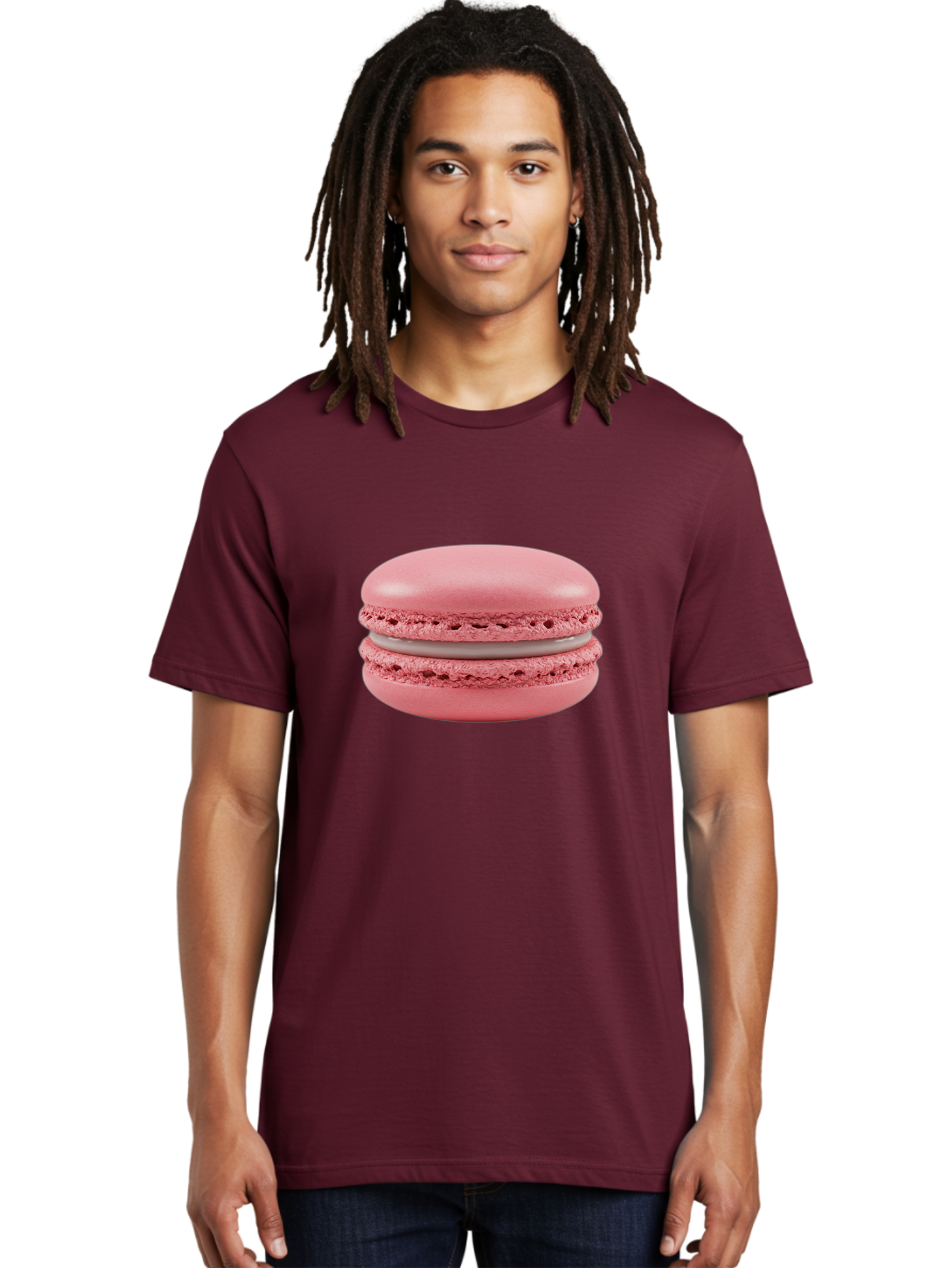 Pink-Macaron Men'S Graphic Tee, 100% Cotton, Comfortable Casual Summer Wear, Machine Washable, Pink Macaron, French Dessert, Meringue-Based Cookie, Creamy Filling, Sweet Treat, Delicate Texture, Pastel Colors, Bakery Delight Bab183