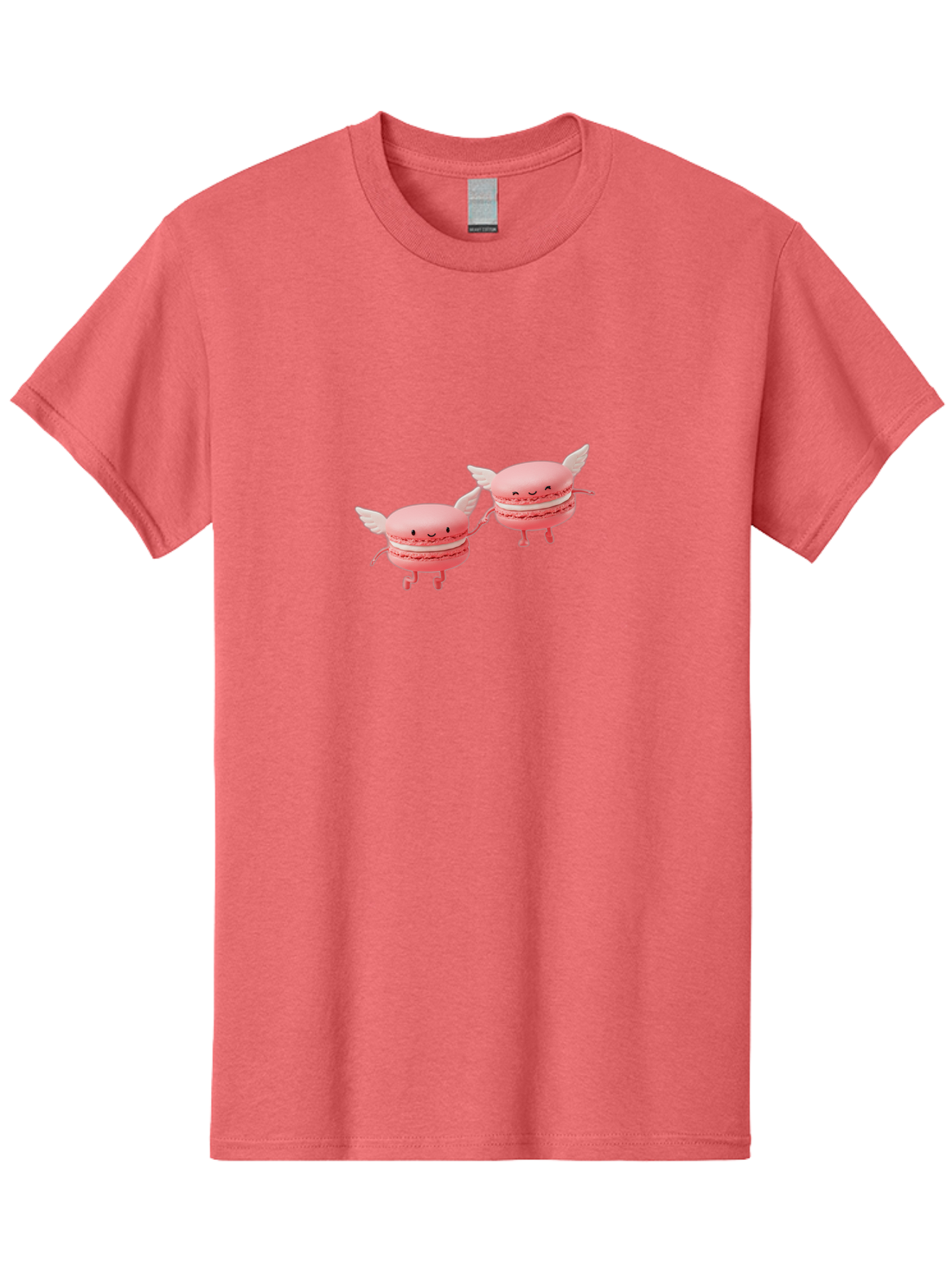 Pink-Macarons-1 Men'S Graphic Tee, 100% Cotton, Comfortable Casual Summer Wear, Machine Washable, Pink Macarons, Cute Desserts, Cartoon Characters, Smiling Faces, White Wings, Playful Treats, Dessert Lovers, Sweet Delights, Bab184