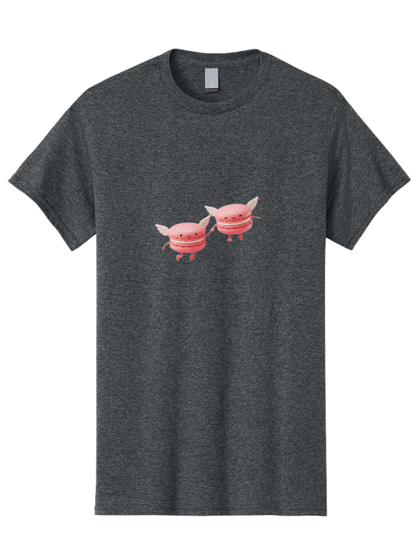 Pink-Macarons-1 Men'S Graphic Tee, 100% Cotton, Comfortable Casual Summer Wear, Machine Washable, Pink Macarons, Cute Desserts, Cartoon Characters, Smiling Faces, White Wings, Playful Treats, Dessert Lovers, Sweet Delights, Bab184