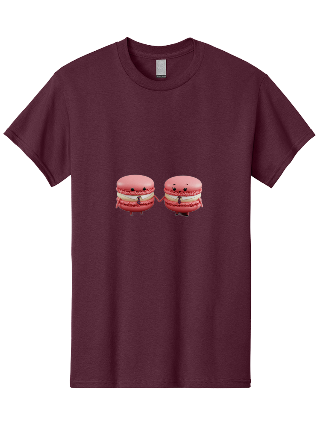 Pink-Macarons-2 Men'S Graphic Tee, 100% Cotton, Comfortable Casual Summer Wear, Machine Washable, Cartoon Macarons, Holding Hands, Anthropomorphic Desserts, Pink Macarons, White Filling, Adorable Characters, Funny Expressions, Bab185