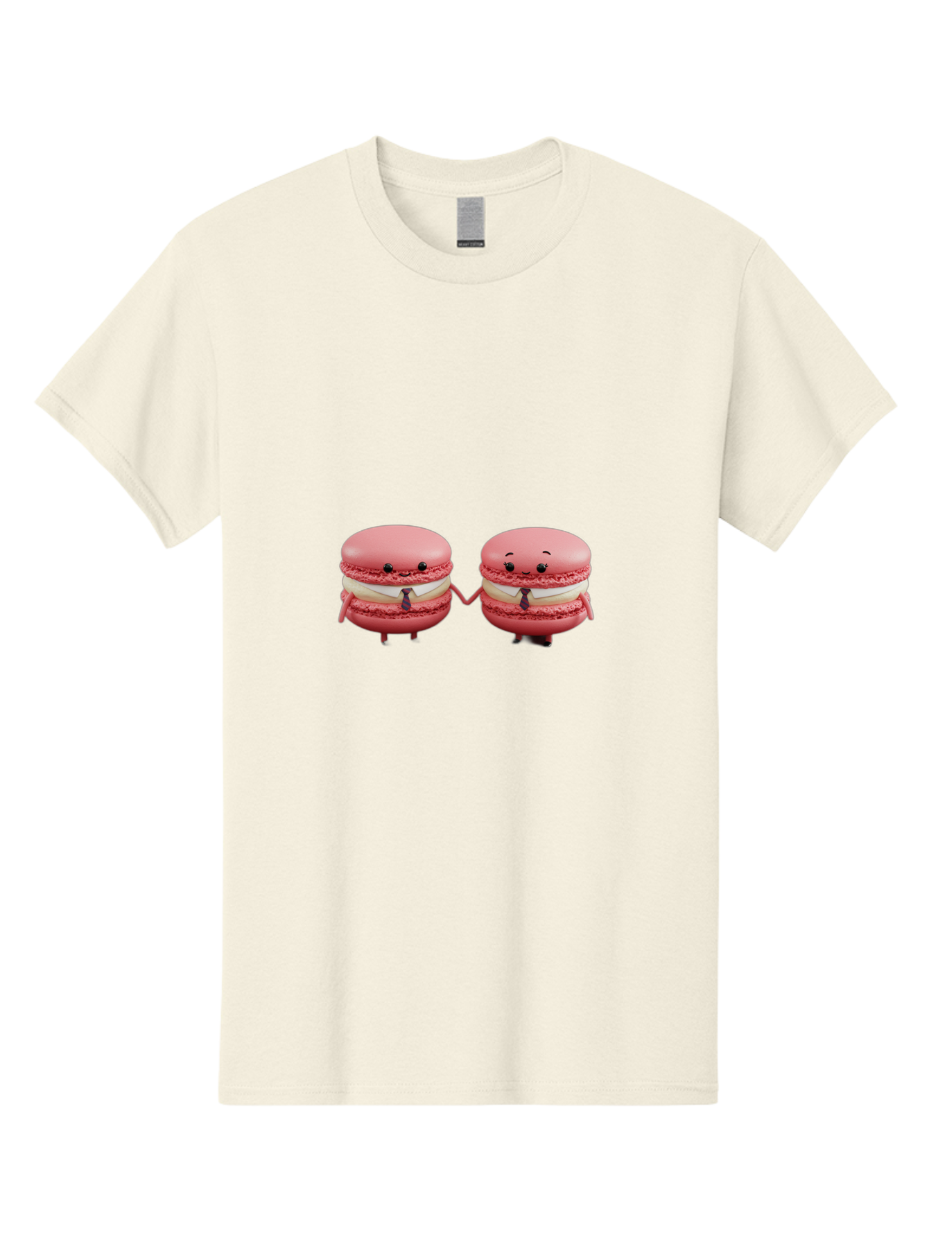 Pink-Macarons-2 Men'S Graphic Tee, 100% Cotton, Comfortable Casual Summer Wear, Machine Washable, Cartoon Macarons, Holding Hands, Anthropomorphic Desserts, Pink Macarons, White Filling, Adorable Characters, Funny Expressions, Bab185