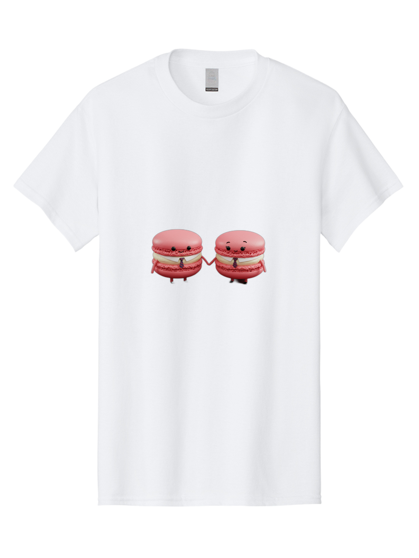 Pink-Macarons-2 Men'S Graphic Tee, 100% Cotton, Comfortable Casual Summer Wear, Machine Washable, Cartoon Macarons, Holding Hands, Anthropomorphic Desserts, Pink Macarons, White Filling, Adorable Characters, Funny Expressions, Bab185