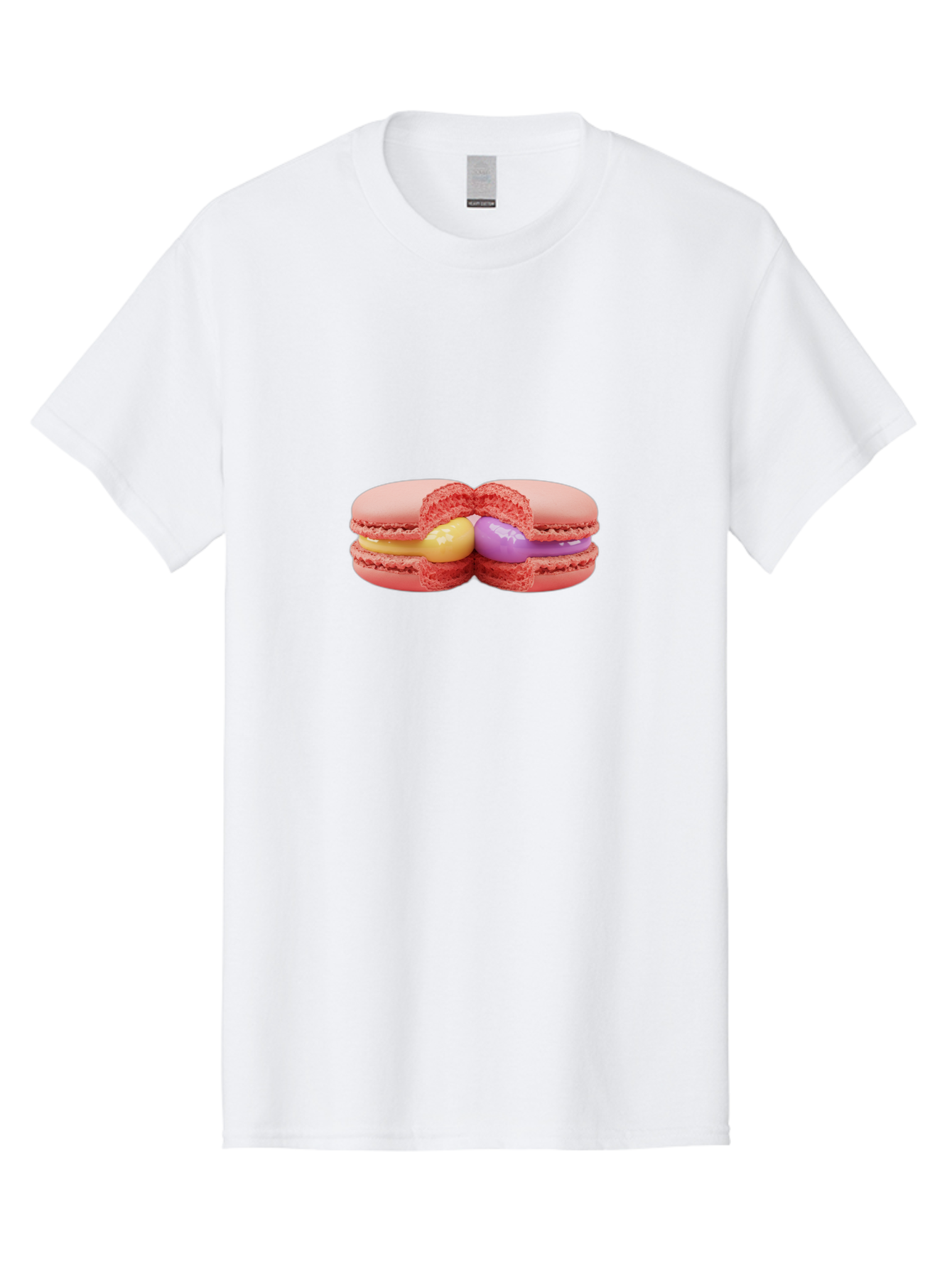 Pink-Macarons-3 Men'S Graphic Tee, 100% Cotton, Comfortable Casual Summer Wear, Machine Washable, Pink Macarons, Yellow And Purple Filling, French Dessert, Sweet Treats, Delicate Meringue, Colorful Pastries, Baked Goods, Gourmet Sweets Bab186