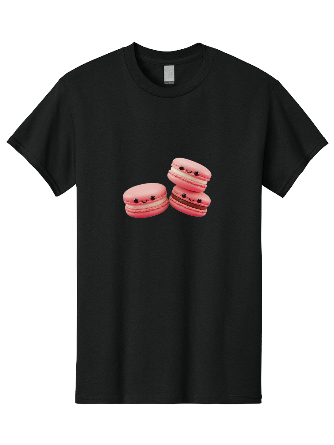 Pink-Macarons Men'S Graphic Tee, 100% Cotton, Comfortable Casual Summer Wear, Machine Washable, Pink Macarons, Sweet Treats, Dessert, French Pastry, Cute, Adorable, Smiling Macarons, Macaron Stack, Vanilla, Chocolate Filling, Bakery Delights Bab188