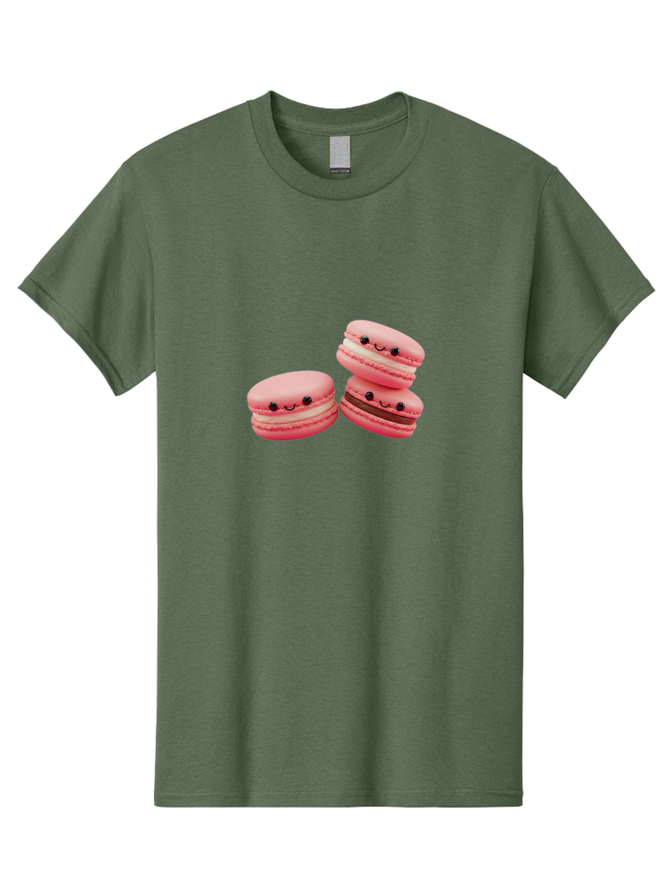 Pink-Macarons Men'S Graphic Tee, 100% Cotton, Comfortable Casual Summer Wear, Machine Washable, Pink Macarons, Sweet Treats, Dessert, French Pastry, Cute, Adorable, Smiling Macarons, Macaron Stack, Vanilla, Chocolate Filling, Bakery Delights Bab188