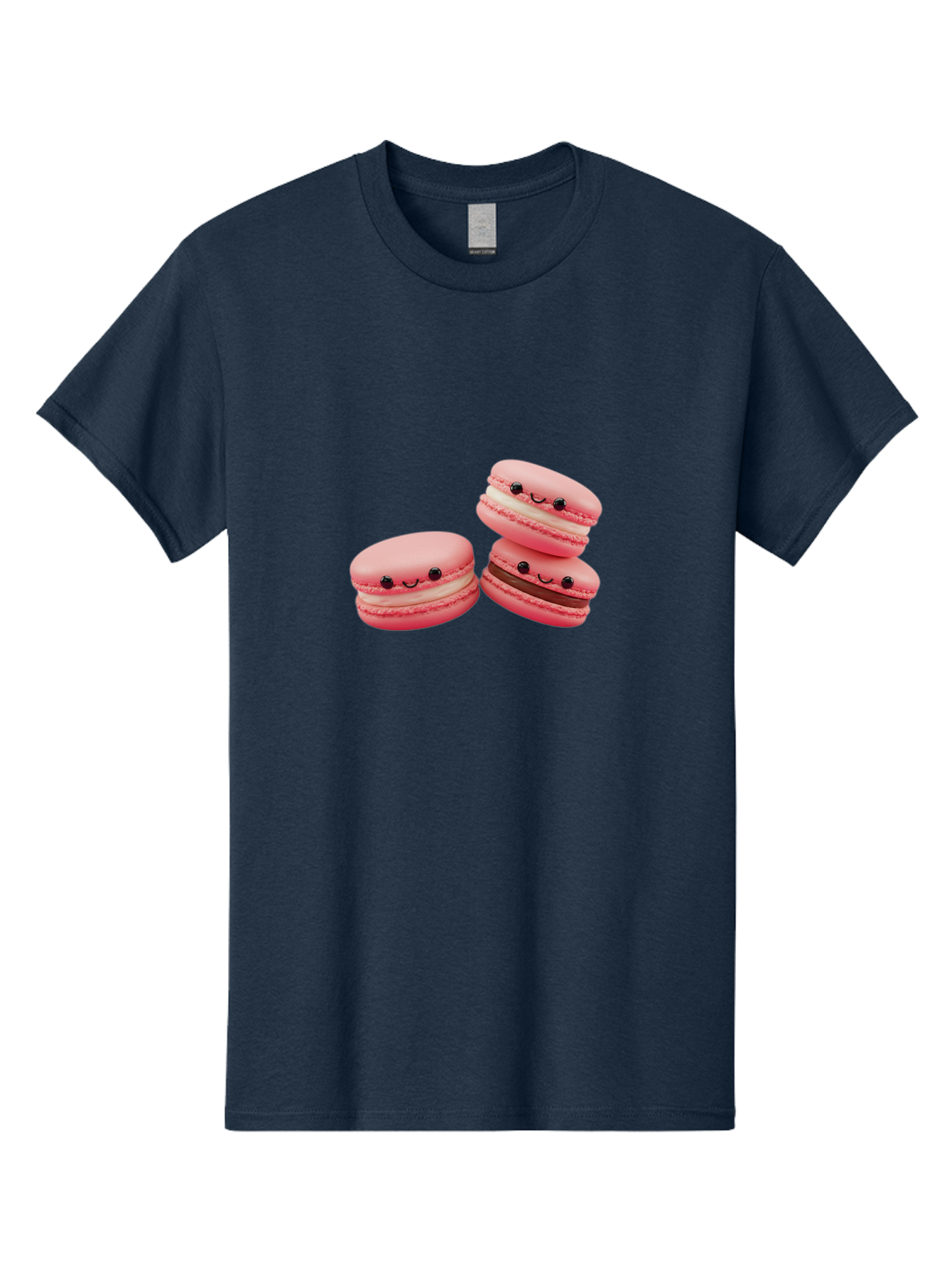 Pink-Macarons Men'S Graphic Tee, 100% Cotton, Comfortable Casual Summer Wear, Machine Washable, Pink Macarons, Sweet Treats, Dessert, French Pastry, Cute, Adorable, Smiling Macarons, Macaron Stack, Vanilla, Chocolate Filling, Bakery Delights Bab188