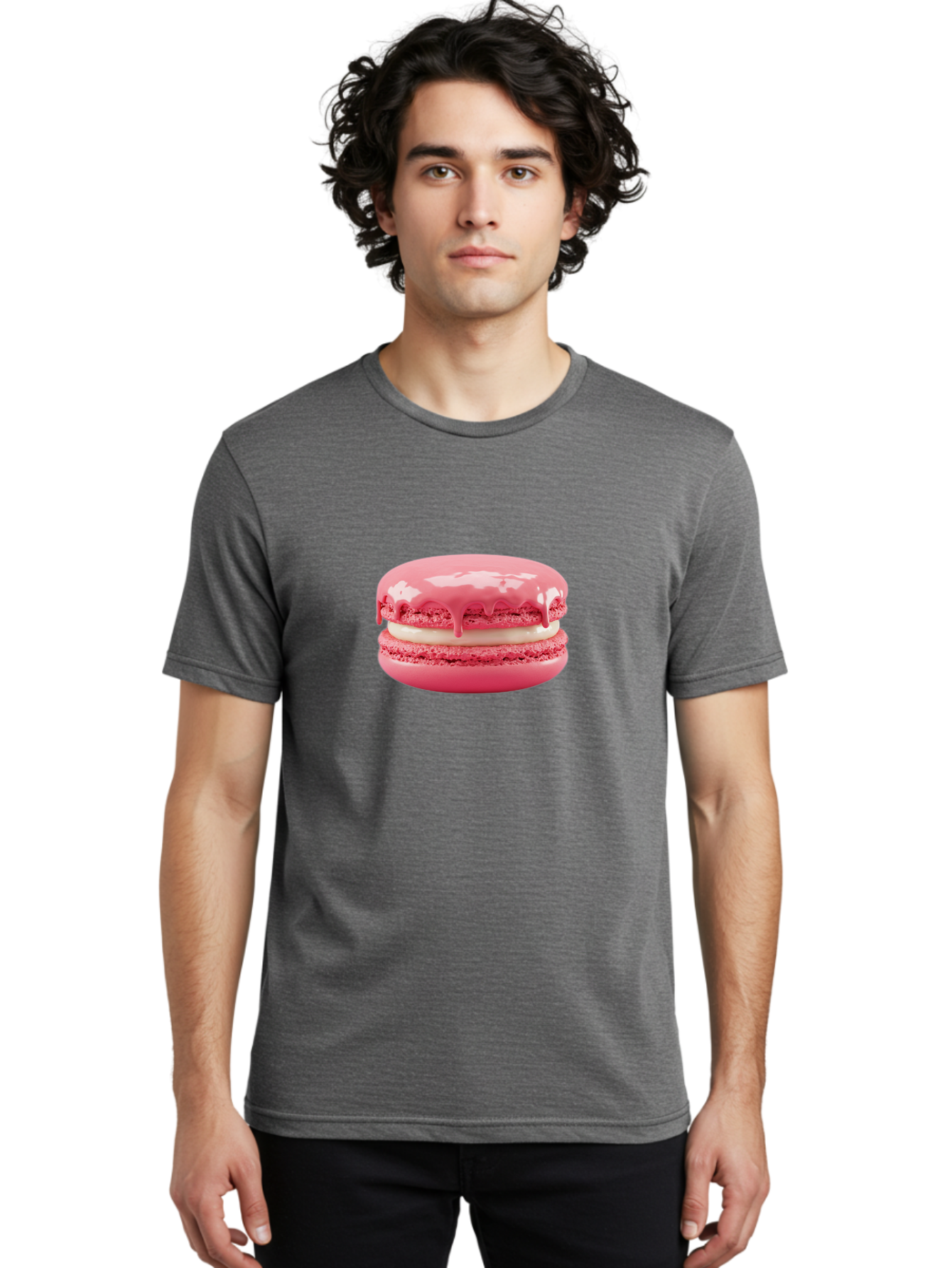 Pink-Macaroon Men'S Graphic Tee, 100% Cotton, Comfortable Casual Summer Wear, Machine Washable, Pink Macaron, French Dessert, Creamy Filling, Sweet Treat, Pink Icing, Delicate Pastry, Dessert Lover, Bakery Item, Sweet Tooth Bab189