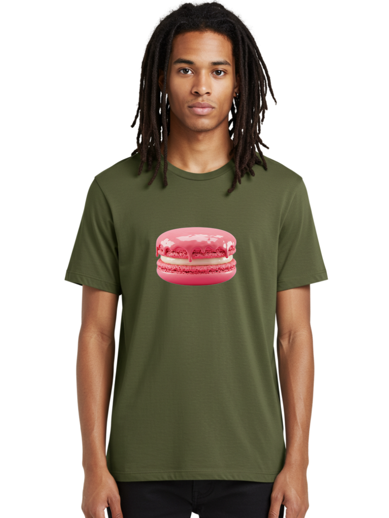 Pink-Macaroon Men'S Graphic Tee, 100% Cotton, Comfortable Casual Summer Wear, Machine Washable, Pink Macaron, French Dessert, Creamy Filling, Sweet Treat, Pink Icing, Delicate Pastry, Dessert Lover, Bakery Item, Sweet Tooth Bab189
