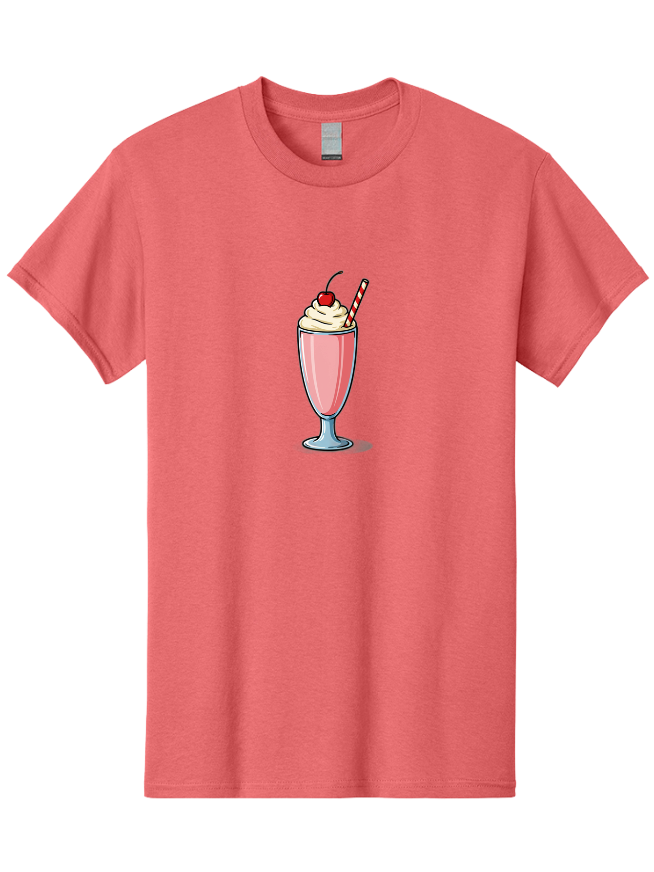 Pink-Milkshake Men'S Graphic Tee, 100% Cotton, Comfortable Casual Summer Wear, Machine Washable, Strawberry Milkshake, Whipped Cream, Cherry On Top, Red And White Straw, Sweet Treat, Creamy Texture, Pink Color, Glass Cup, Dessert, Bab190