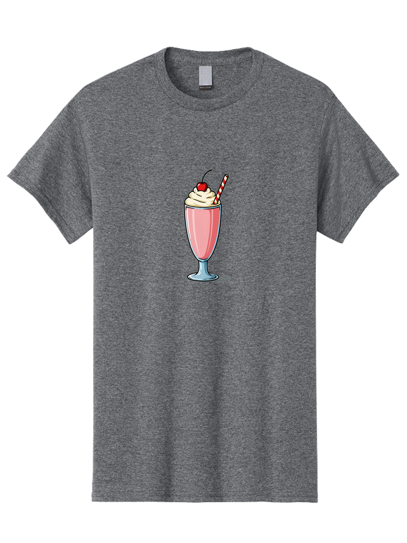 Pink-Milkshake Men'S Graphic Tee, 100% Cotton, Comfortable Casual Summer Wear, Machine Washable, Strawberry Milkshake, Whipped Cream, Cherry On Top, Red And White Straw, Sweet Treat, Creamy Texture, Pink Color, Glass Cup, Dessert, Bab190