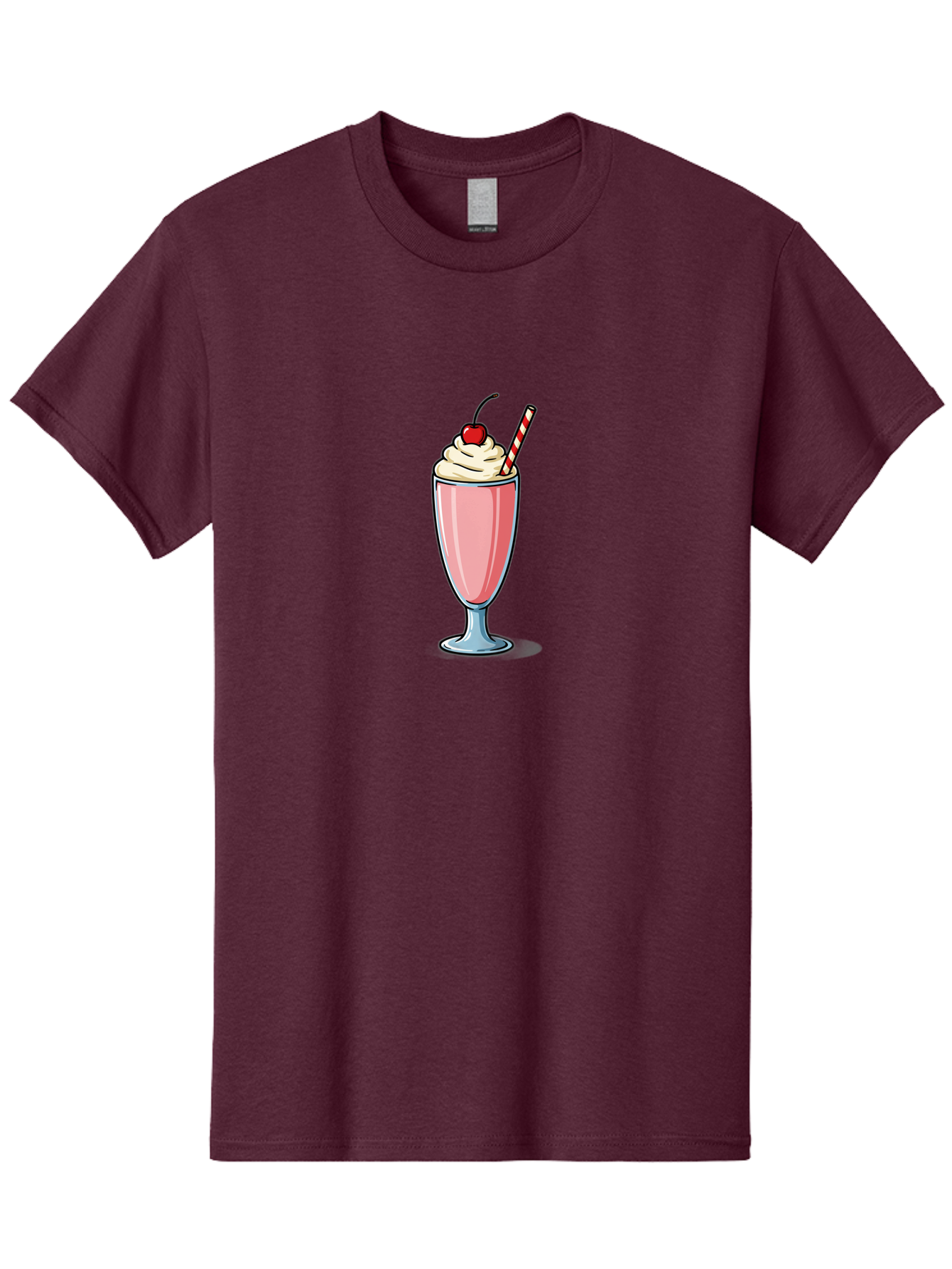 Pink-Milkshake Men'S Graphic Tee, 100% Cotton, Comfortable Casual Summer Wear, Machine Washable, Strawberry Milkshake, Whipped Cream, Cherry On Top, Red And White Straw, Sweet Treat, Creamy Texture, Pink Color, Glass Cup, Dessert, Bab190