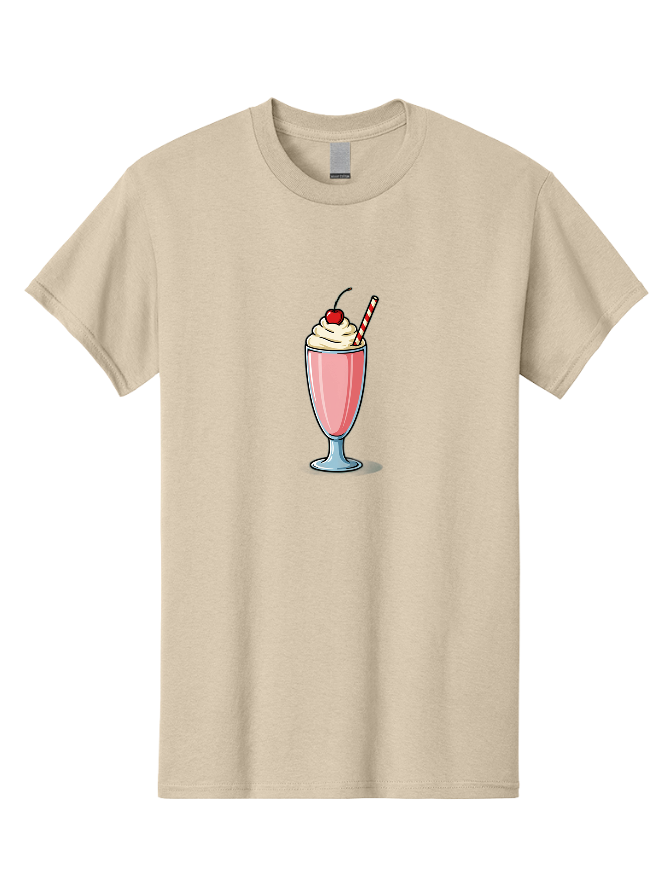 Pink-Milkshake Men'S Graphic Tee, 100% Cotton, Comfortable Casual Summer Wear, Machine Washable, Strawberry Milkshake, Whipped Cream, Cherry On Top, Red And White Straw, Sweet Treat, Creamy Texture, Pink Color, Glass Cup, Dessert, Bab190