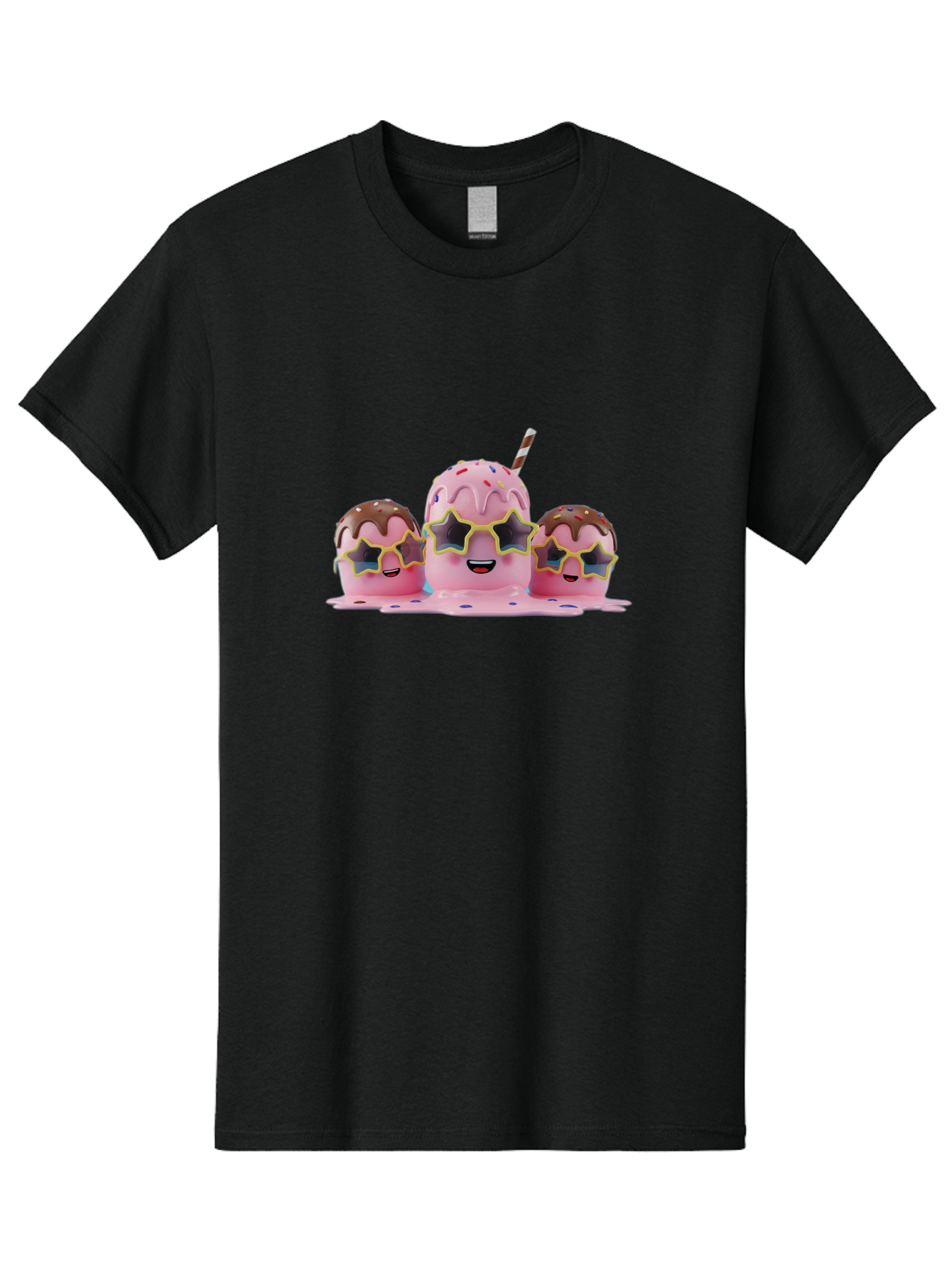 Pink-Milkshakes Men'S Graphic Tee, 100% Cotton, Comfortable Casual Summer Wear, Machine Washable, Pink Milkshake, Chocolate Topping, Colorful Sprinkles, Kawaii Characters, Melted Ice Cream, Fun Design, Sweet Treats, Dessert Lovers, Bab191