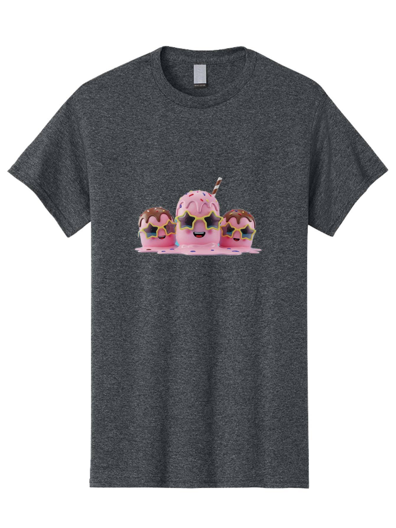 Pink-Milkshakes Men'S Graphic Tee, 100% Cotton, Comfortable Casual Summer Wear, Machine Washable, Pink Milkshake, Chocolate Topping, Colorful Sprinkles, Kawaii Characters, Melted Ice Cream, Fun Design, Sweet Treats, Dessert Lovers, Bab191