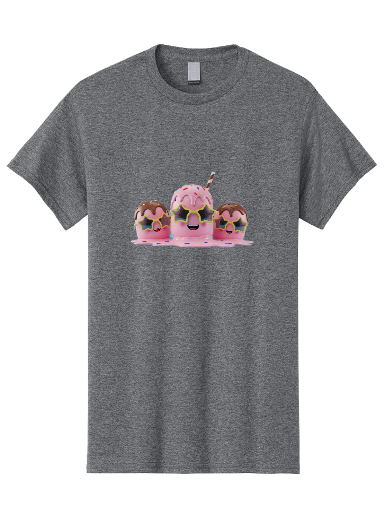 Pink-Milkshakes Men'S Graphic Tee, 100% Cotton, Comfortable Casual Summer Wear, Machine Washable, Pink Milkshake, Chocolate Topping, Colorful Sprinkles, Kawaii Characters, Melted Ice Cream, Fun Design, Sweet Treats, Dessert Lovers, Bab191