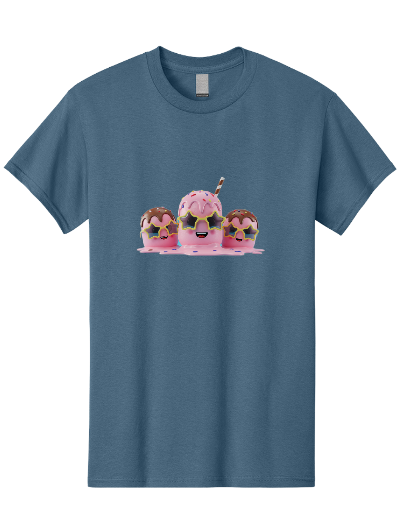 Pink-Milkshakes Men'S Graphic Tee, 100% Cotton, Comfortable Casual Summer Wear, Machine Washable, Pink Milkshake, Chocolate Topping, Colorful Sprinkles, Kawaii Characters, Melted Ice Cream, Fun Design, Sweet Treats, Dessert Lovers, Bab191