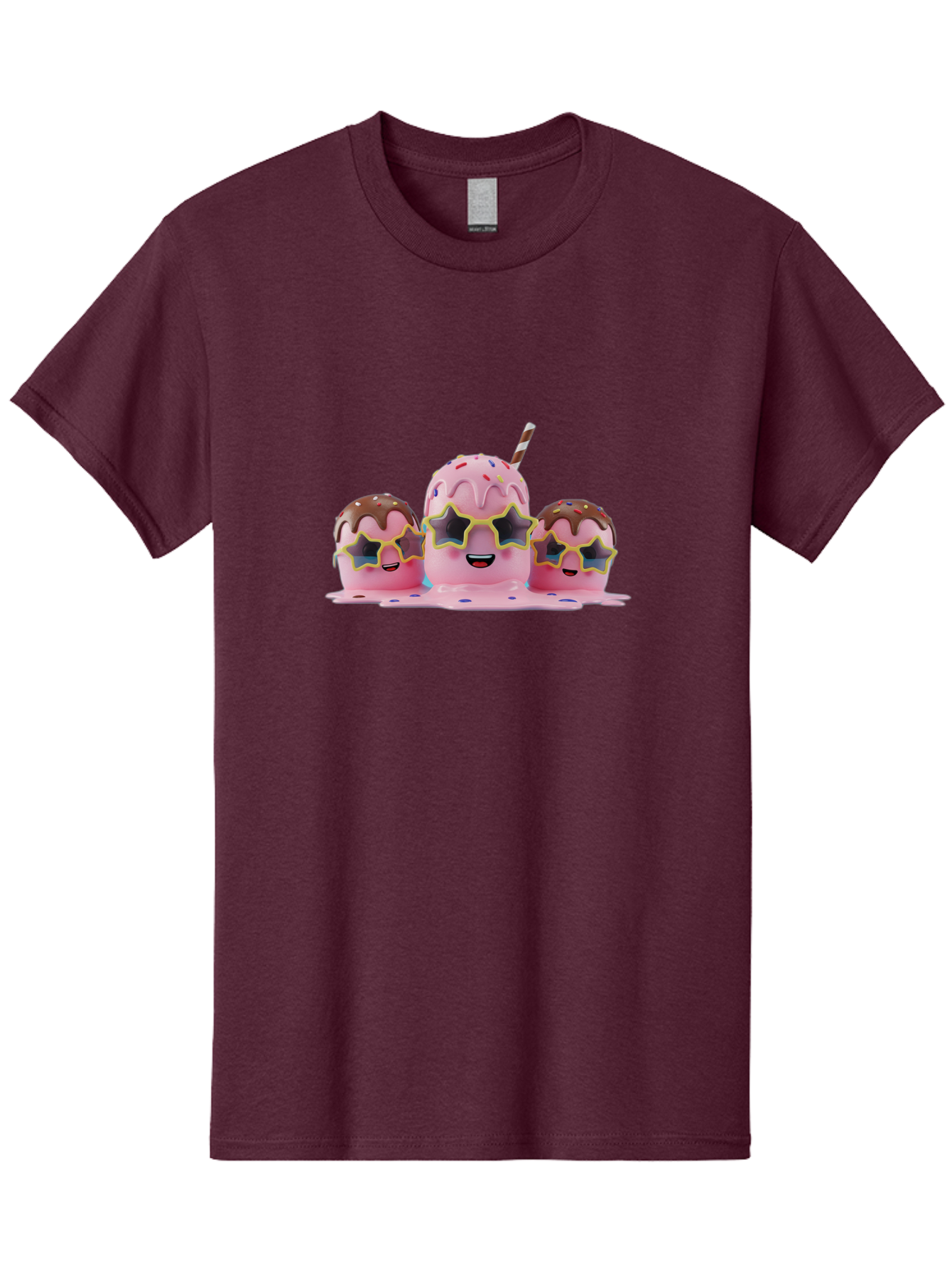 Pink-Milkshakes Men'S Graphic Tee, 100% Cotton, Comfortable Casual Summer Wear, Machine Washable, Pink Milkshake, Chocolate Topping, Colorful Sprinkles, Kawaii Characters, Melted Ice Cream, Fun Design, Sweet Treats, Dessert Lovers, Bab191