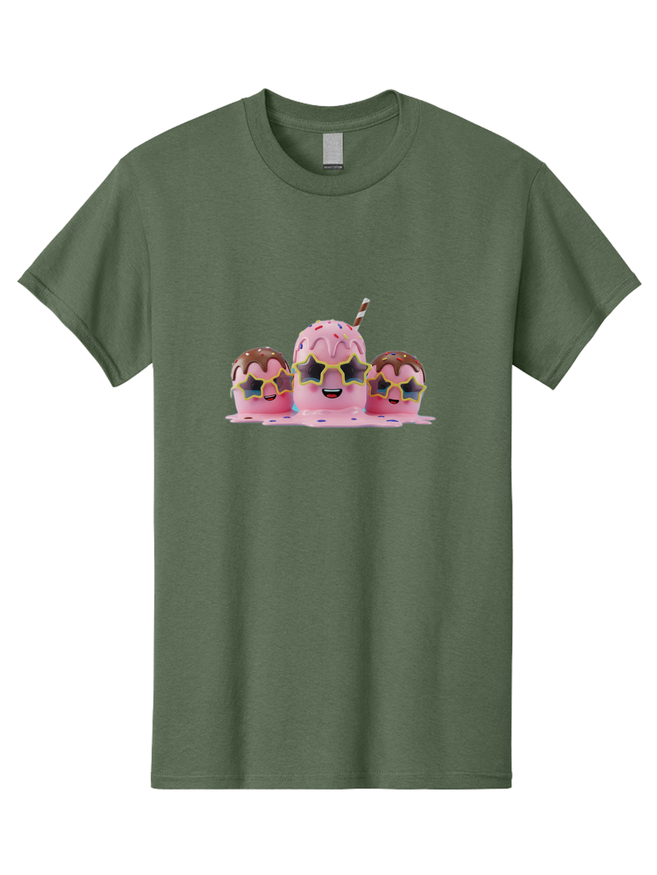 Pink-Milkshakes Men'S Graphic Tee, 100% Cotton, Comfortable Casual Summer Wear, Machine Washable, Pink Milkshake, Chocolate Topping, Colorful Sprinkles, Kawaii Characters, Melted Ice Cream, Fun Design, Sweet Treats, Dessert Lovers, Bab191