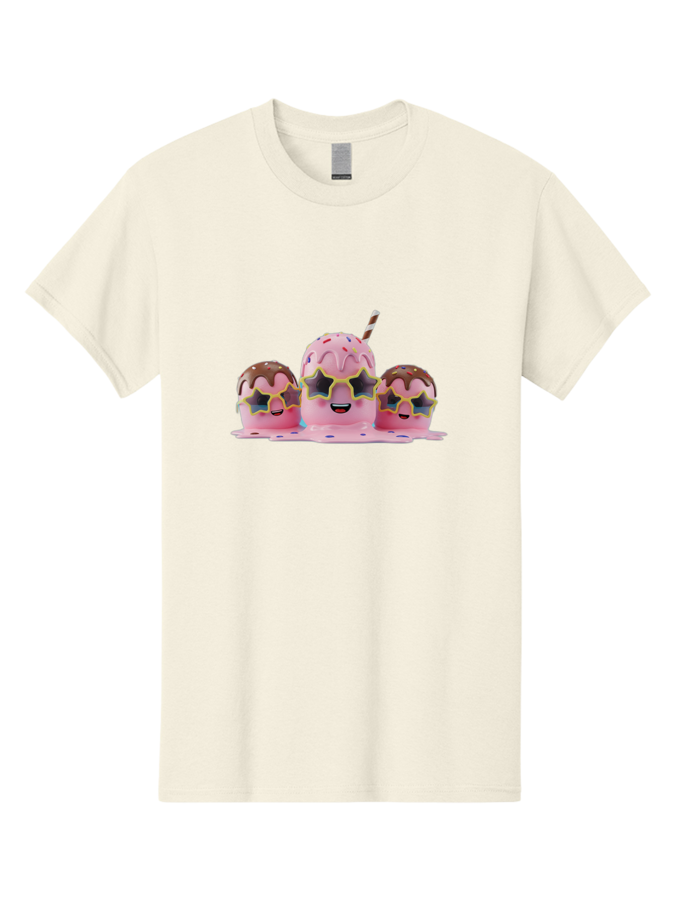 Pink-Milkshakes Men'S Graphic Tee, 100% Cotton, Comfortable Casual Summer Wear, Machine Washable, Pink Milkshake, Chocolate Topping, Colorful Sprinkles, Kawaii Characters, Melted Ice Cream, Fun Design, Sweet Treats, Dessert Lovers, Bab191