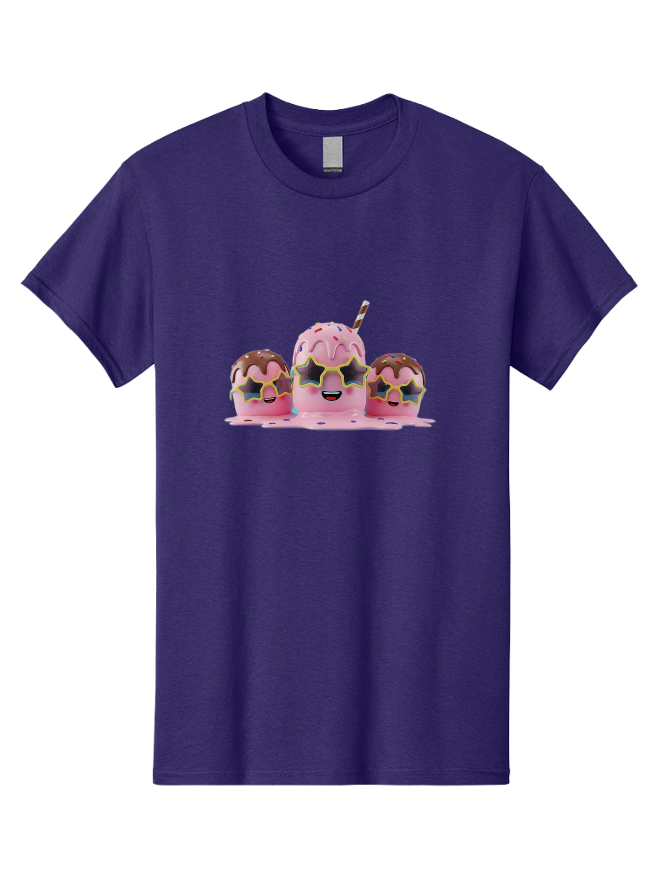 Pink-Milkshakes Men'S Graphic Tee, 100% Cotton, Comfortable Casual Summer Wear, Machine Washable, Pink Milkshake, Chocolate Topping, Colorful Sprinkles, Kawaii Characters, Melted Ice Cream, Fun Design, Sweet Treats, Dessert Lovers, Bab191