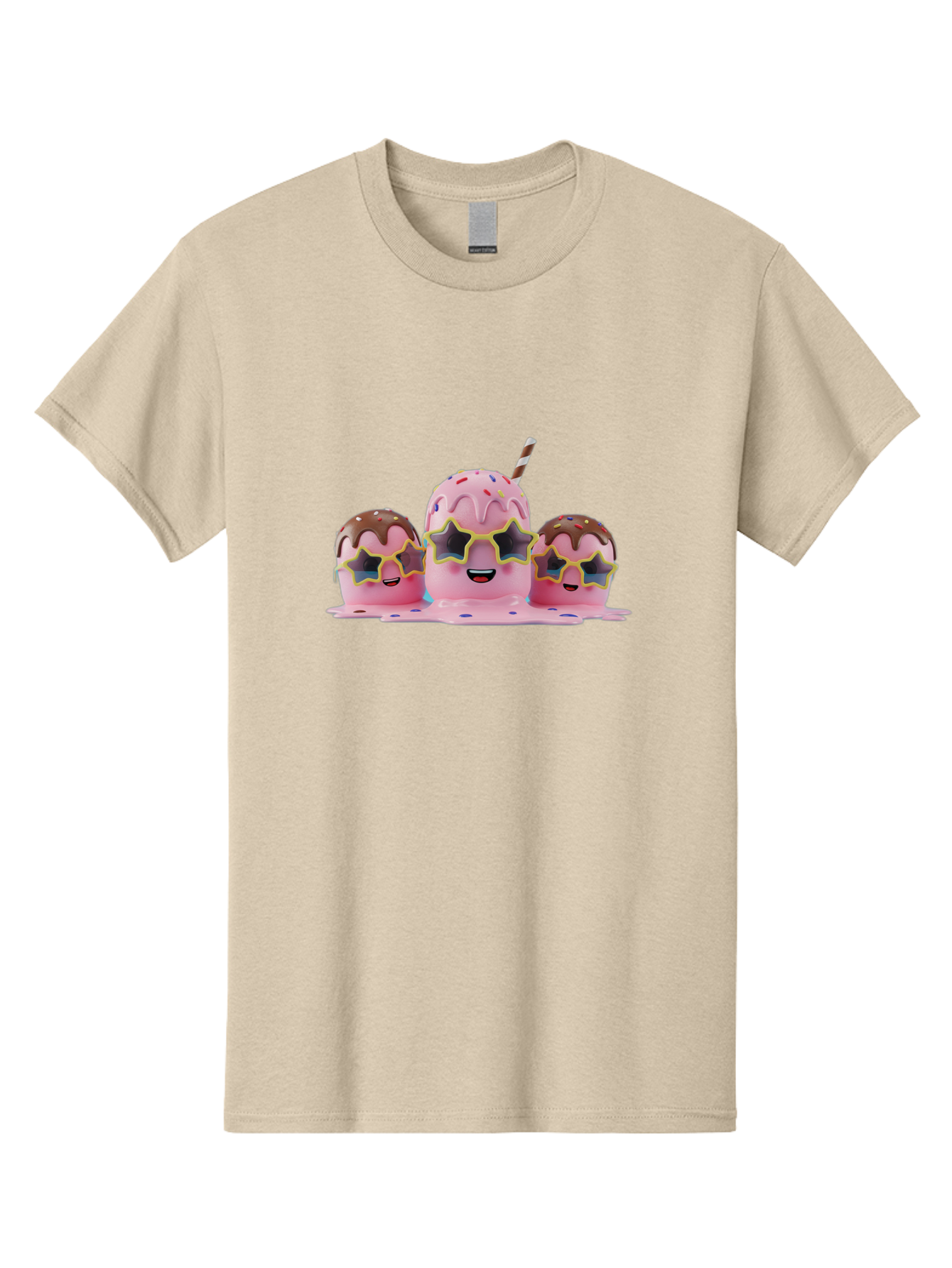 Pink-Milkshakes Men'S Graphic Tee, 100% Cotton, Comfortable Casual Summer Wear, Machine Washable, Pink Milkshake, Chocolate Topping, Colorful Sprinkles, Kawaii Characters, Melted Ice Cream, Fun Design, Sweet Treats, Dessert Lovers, Bab191