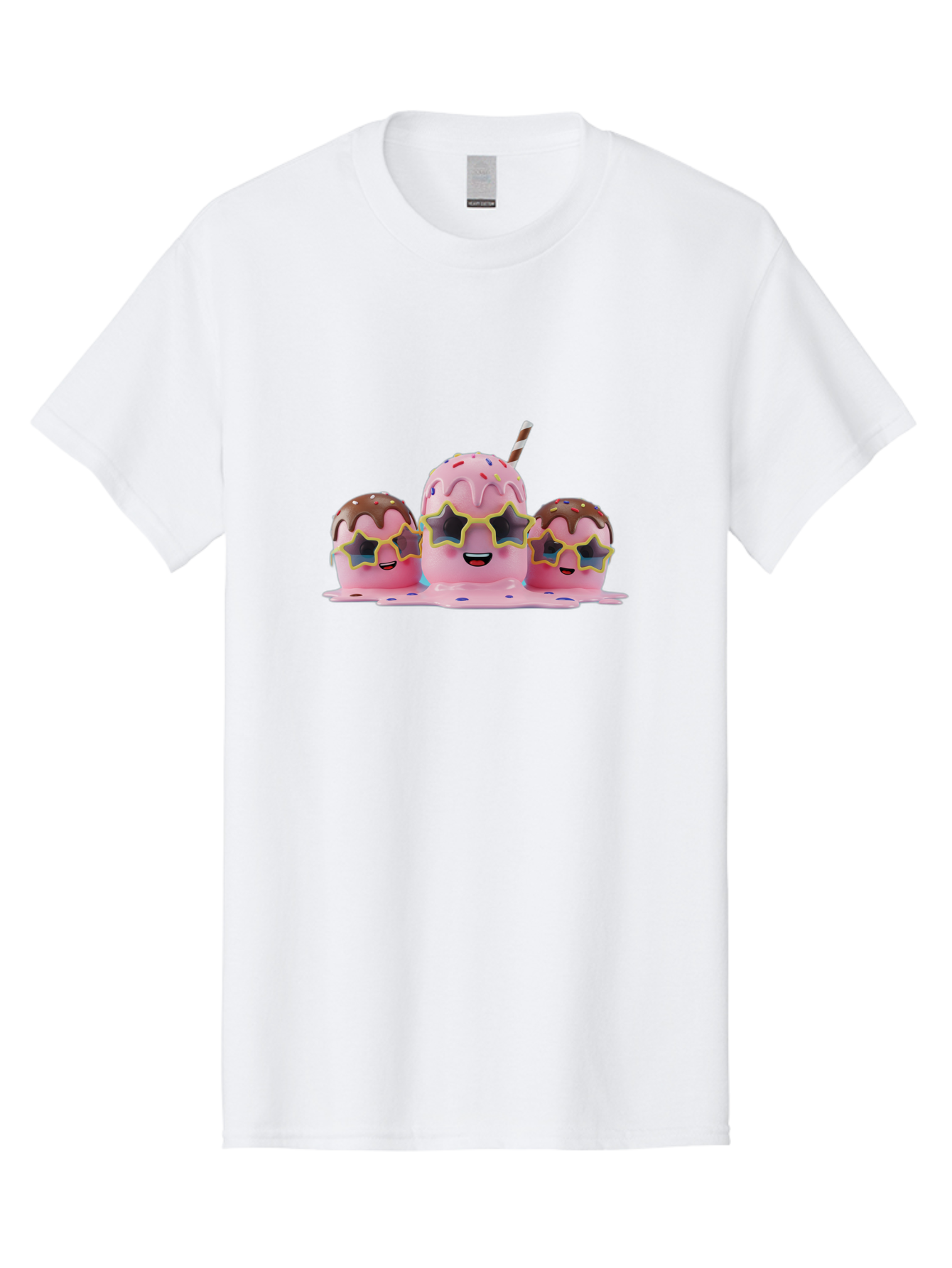 Pink-Milkshakes Men'S Graphic Tee, 100% Cotton, Comfortable Casual Summer Wear, Machine Washable, Pink Milkshake, Chocolate Topping, Colorful Sprinkles, Kawaii Characters, Melted Ice Cream, Fun Design, Sweet Treats, Dessert Lovers, Bab191