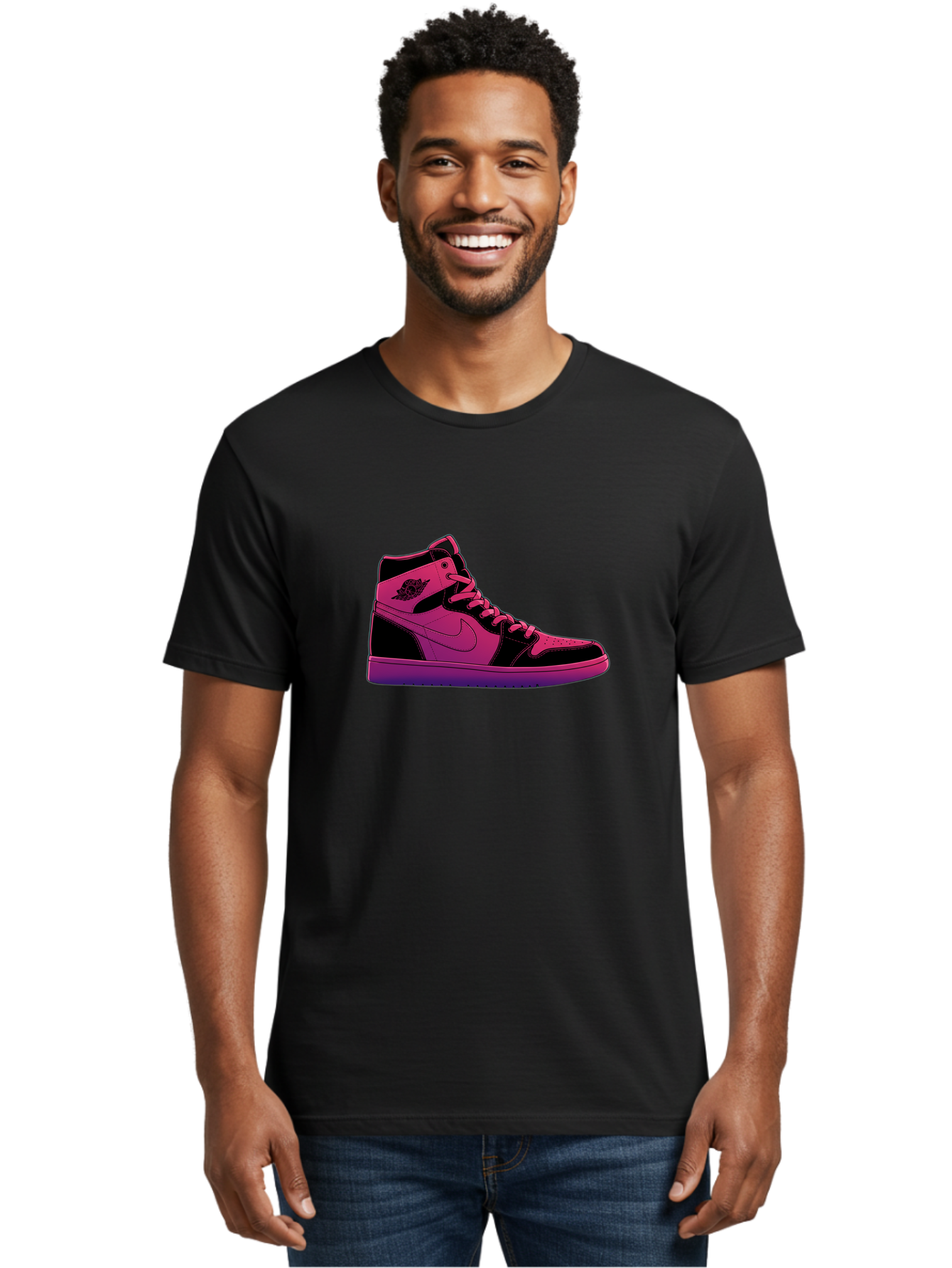Pink-Nike-High-Top-Sneaker Men'S Graphic Tee, 100% Cotton, Comfortable Casual Summer Wear, Machine Washable, Sneaker Art, Pink And Black Design, Nike Air Jordan 1, High-Top Sneakers, Streetwear Fashion, Iconic Logo, Urban Style, Bab192