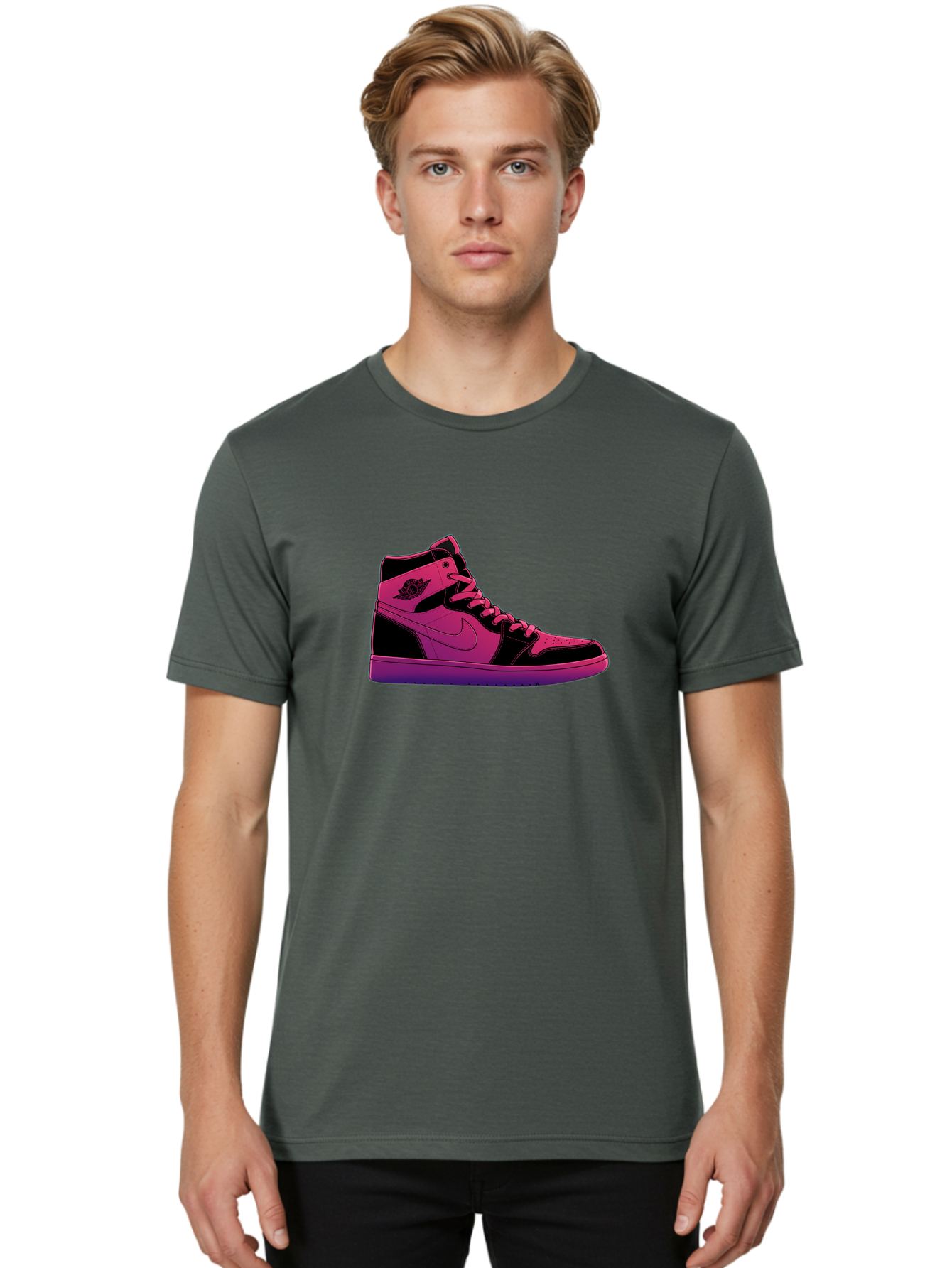 Pink-Nike-High-Top-Sneaker Men'S Graphic Tee, 100% Cotton, Comfortable Casual Summer Wear, Machine Washable, Sneaker Art, Pink And Black Design, Nike Air Jordan 1, High-Top Sneakers, Streetwear Fashion, Iconic Logo, Urban Style, Bab192