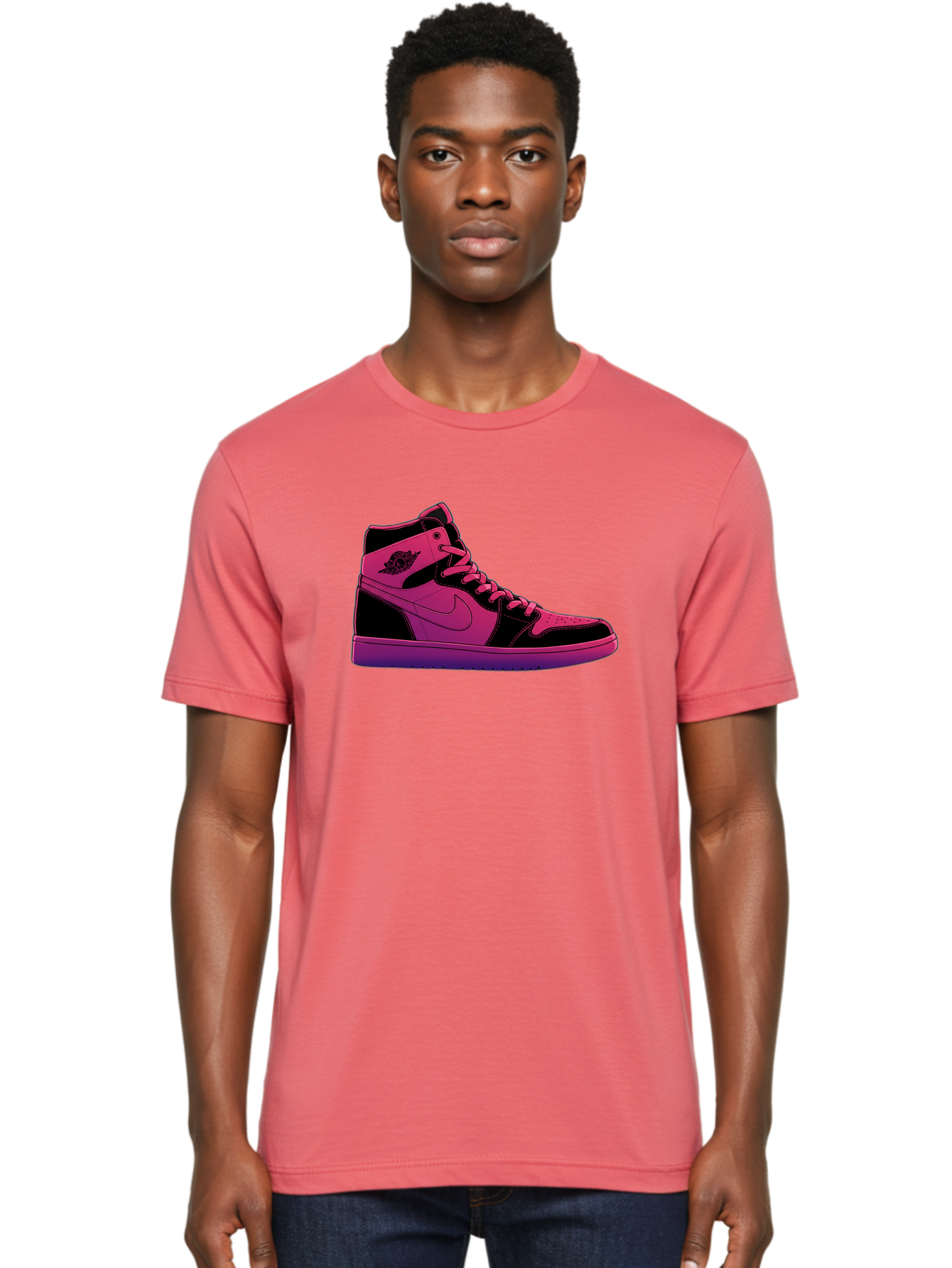 Pink-Nike-High-Top-Sneaker Men'S Graphic Tee, 100% Cotton, Comfortable Casual Summer Wear, Machine Washable, Sneaker Art, Pink And Black Design, Nike Air Jordan 1, High-Top Sneakers, Streetwear Fashion, Iconic Logo, Urban Style, Bab192