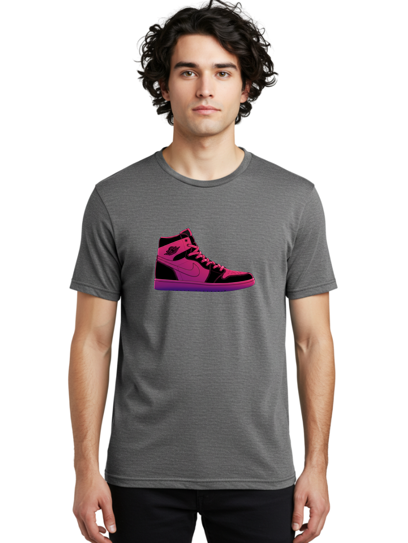 Pink-Nike-High-Top-Sneaker Men'S Graphic Tee, 100% Cotton, Comfortable Casual Summer Wear, Machine Washable, Sneaker Art, Pink And Black Design, Nike Air Jordan 1, High-Top Sneakers, Streetwear Fashion, Iconic Logo, Urban Style, Bab192