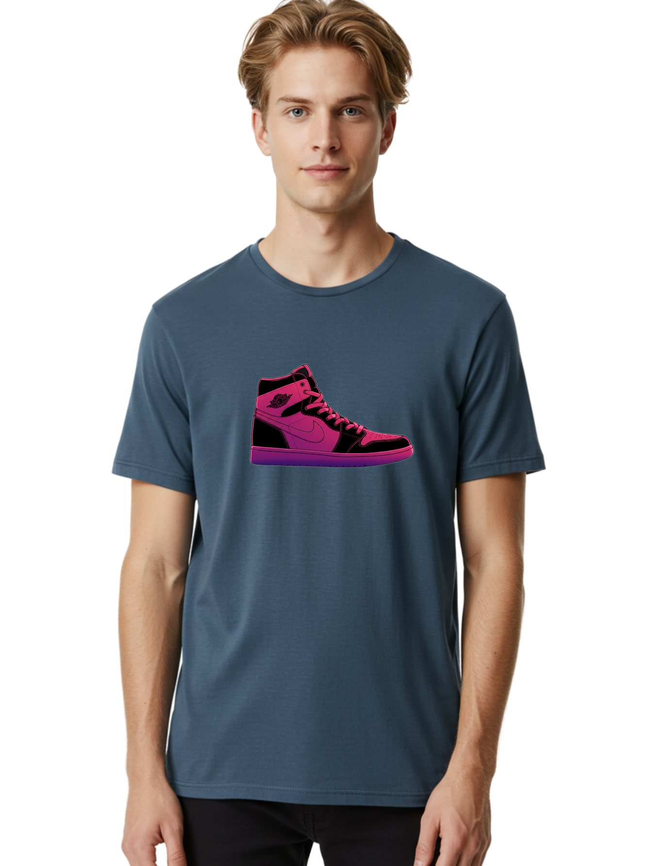 Pink-Nike-High-Top-Sneaker Men'S Graphic Tee, 100% Cotton, Comfortable Casual Summer Wear, Machine Washable, Sneaker Art, Pink And Black Design, Nike Air Jordan 1, High-Top Sneakers, Streetwear Fashion, Iconic Logo, Urban Style, Bab192