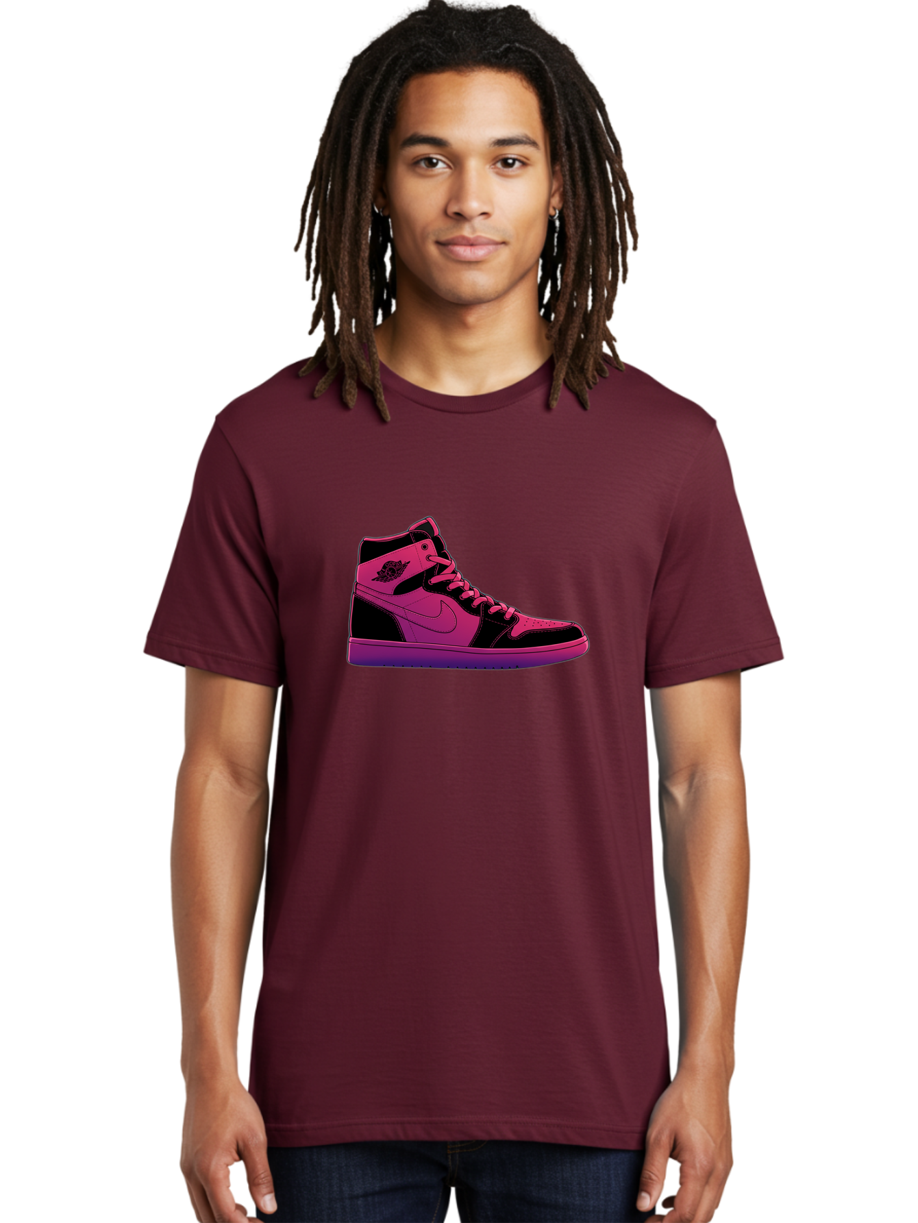 Pink-Nike-High-Top-Sneaker Men'S Graphic Tee, 100% Cotton, Comfortable Casual Summer Wear, Machine Washable, Sneaker Art, Pink And Black Design, Nike Air Jordan 1, High-Top Sneakers, Streetwear Fashion, Iconic Logo, Urban Style, Bab192