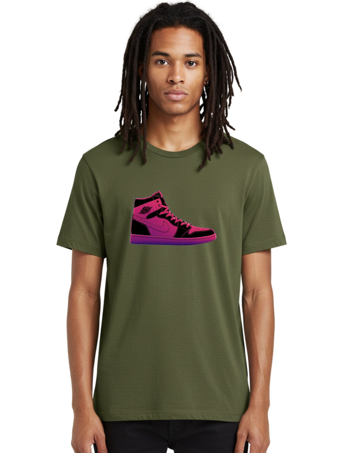 Pink-Nike-High-Top-Sneaker Men'S Graphic Tee, 100% Cotton, Comfortable Casual Summer Wear, Machine Washable, Sneaker Art, Pink And Black Design, Nike Air Jordan 1, High-Top Sneakers, Streetwear Fashion, Iconic Logo, Urban Style, Bab192