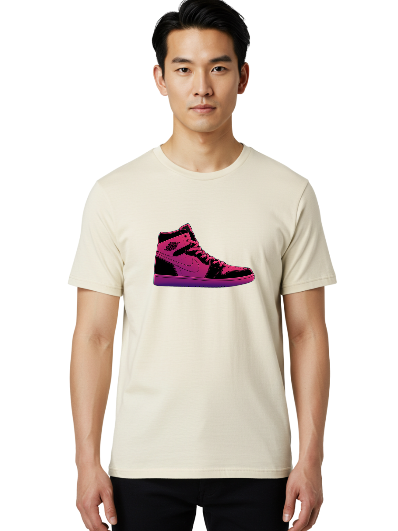 Pink-Nike-High-Top-Sneaker Men'S Graphic Tee, 100% Cotton, Comfortable Casual Summer Wear, Machine Washable, Sneaker Art, Pink And Black Design, Nike Air Jordan 1, High-Top Sneakers, Streetwear Fashion, Iconic Logo, Urban Style, Bab192
