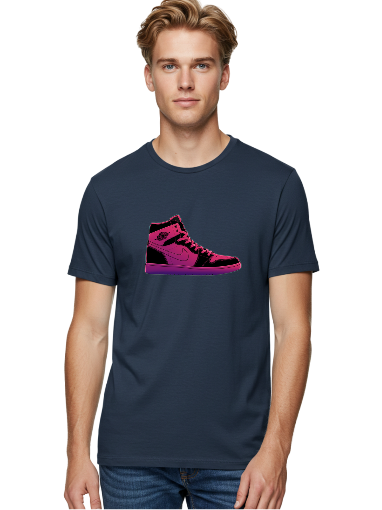 Pink-Nike-High-Top-Sneaker Men'S Graphic Tee, 100% Cotton, Comfortable Casual Summer Wear, Machine Washable, Sneaker Art, Pink And Black Design, Nike Air Jordan 1, High-Top Sneakers, Streetwear Fashion, Iconic Logo, Urban Style, Bab192