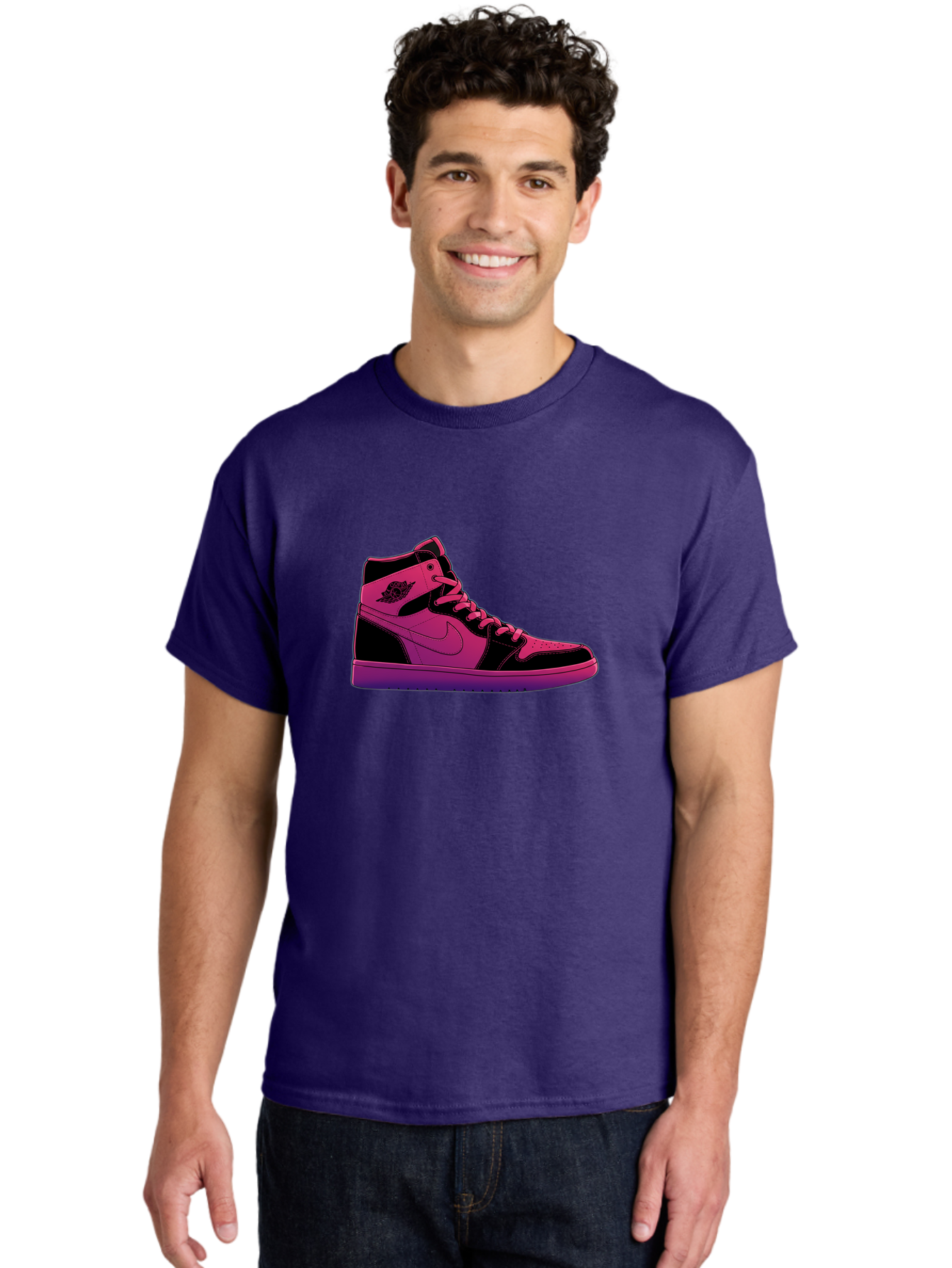 Pink-Nike-High-Top-Sneaker Men'S Graphic Tee, 100% Cotton, Comfortable Casual Summer Wear, Machine Washable, Sneaker Art, Pink And Black Design, Nike Air Jordan 1, High-Top Sneakers, Streetwear Fashion, Iconic Logo, Urban Style, Bab192