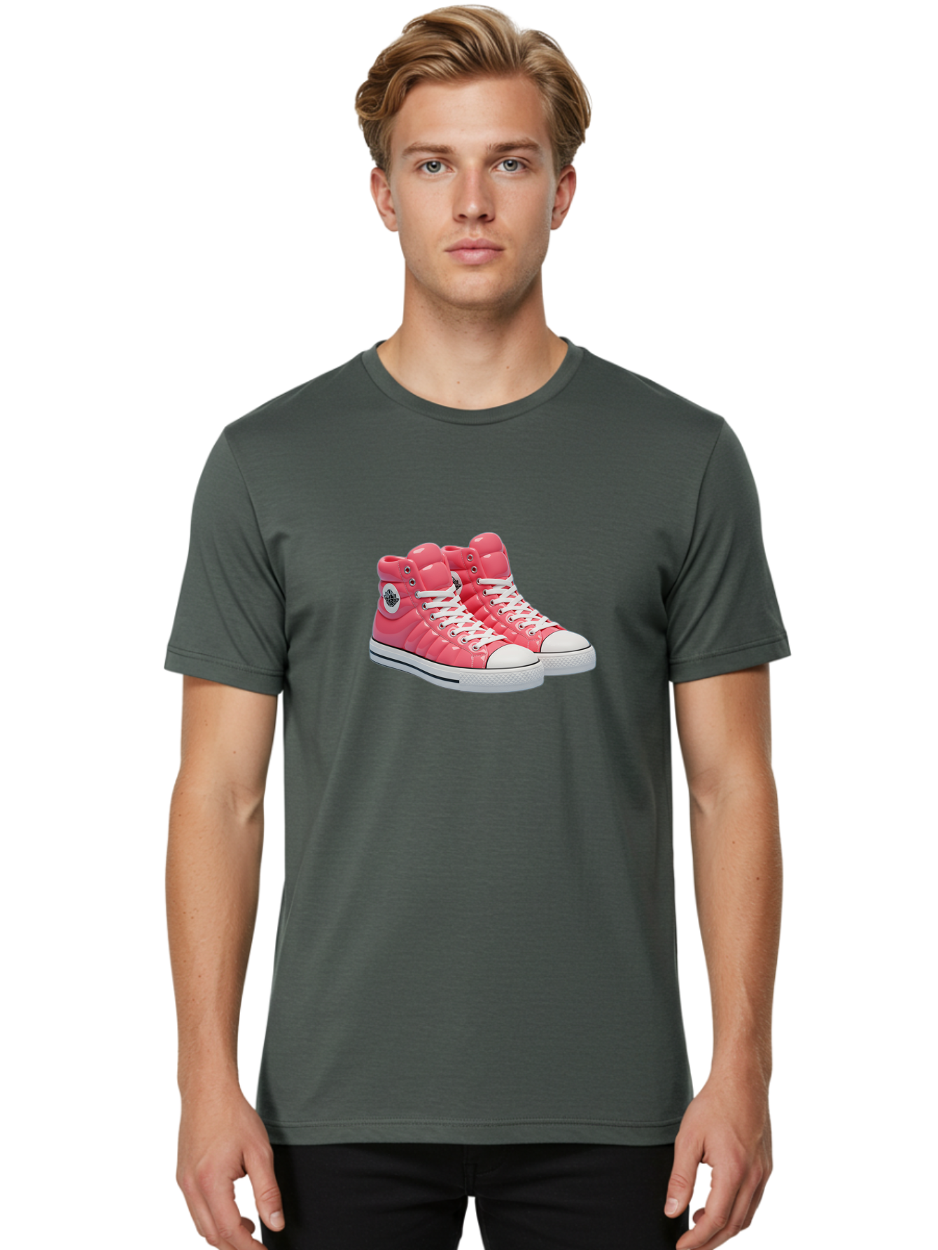 Pink-Padded-Converse Men'S Graphic Tee, 100% Cotton, Comfortable Casual Summer Wear, Machine Washable, Pink Puffer Converse Sneakers, High-Top Sneakers, Fashion Footwear, Bold Style, Statement Shoes, Athletic Wear, Trendy Kicks, White Laces, Bab193