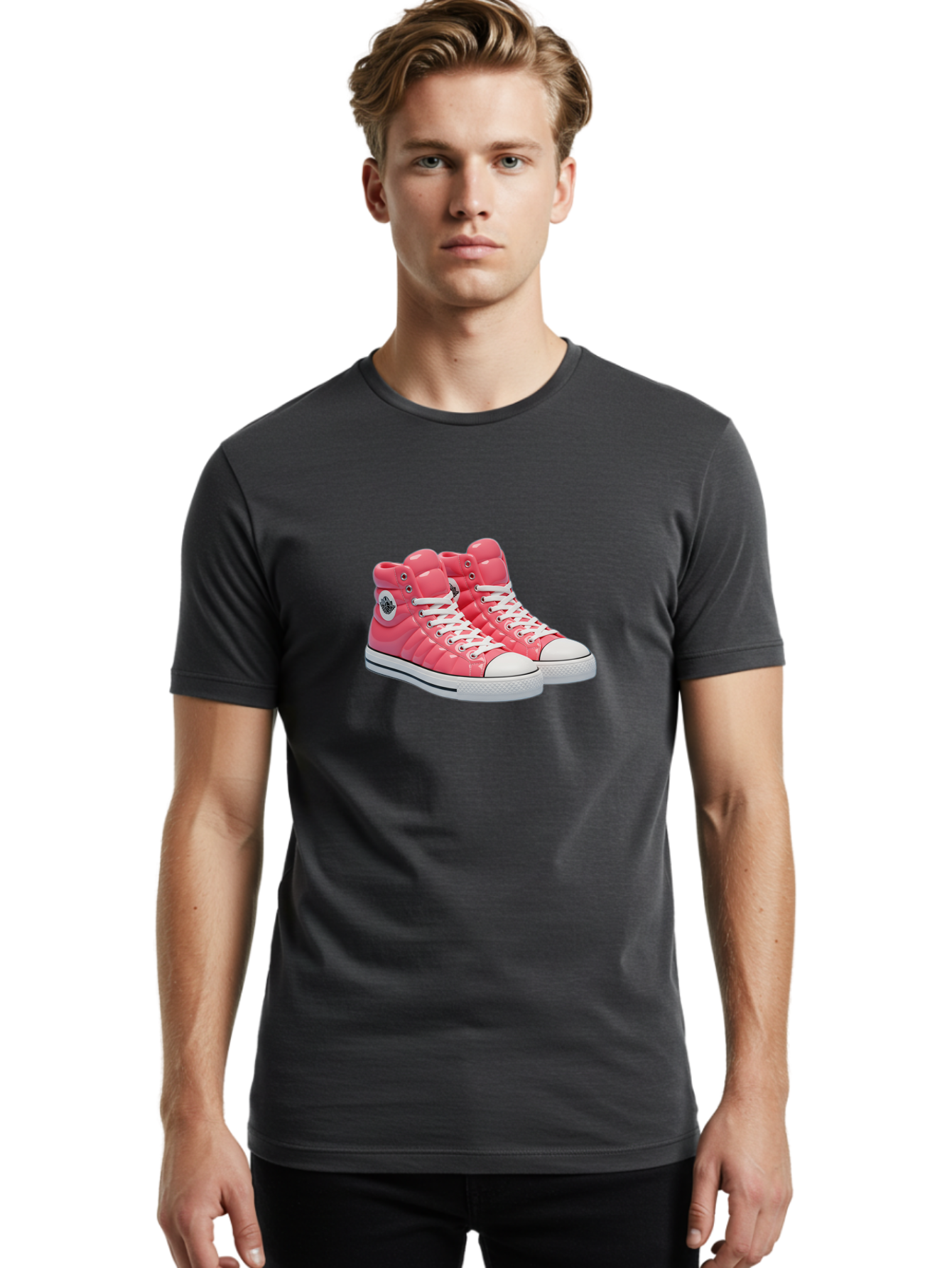 Pink-Padded-Converse Men'S Graphic Tee, 100% Cotton, Comfortable Casual Summer Wear, Machine Washable, Pink Puffer Converse Sneakers, High-Top Sneakers, Fashion Footwear, Bold Style, Statement Shoes, Athletic Wear, Trendy Kicks, White Laces, Bab193
