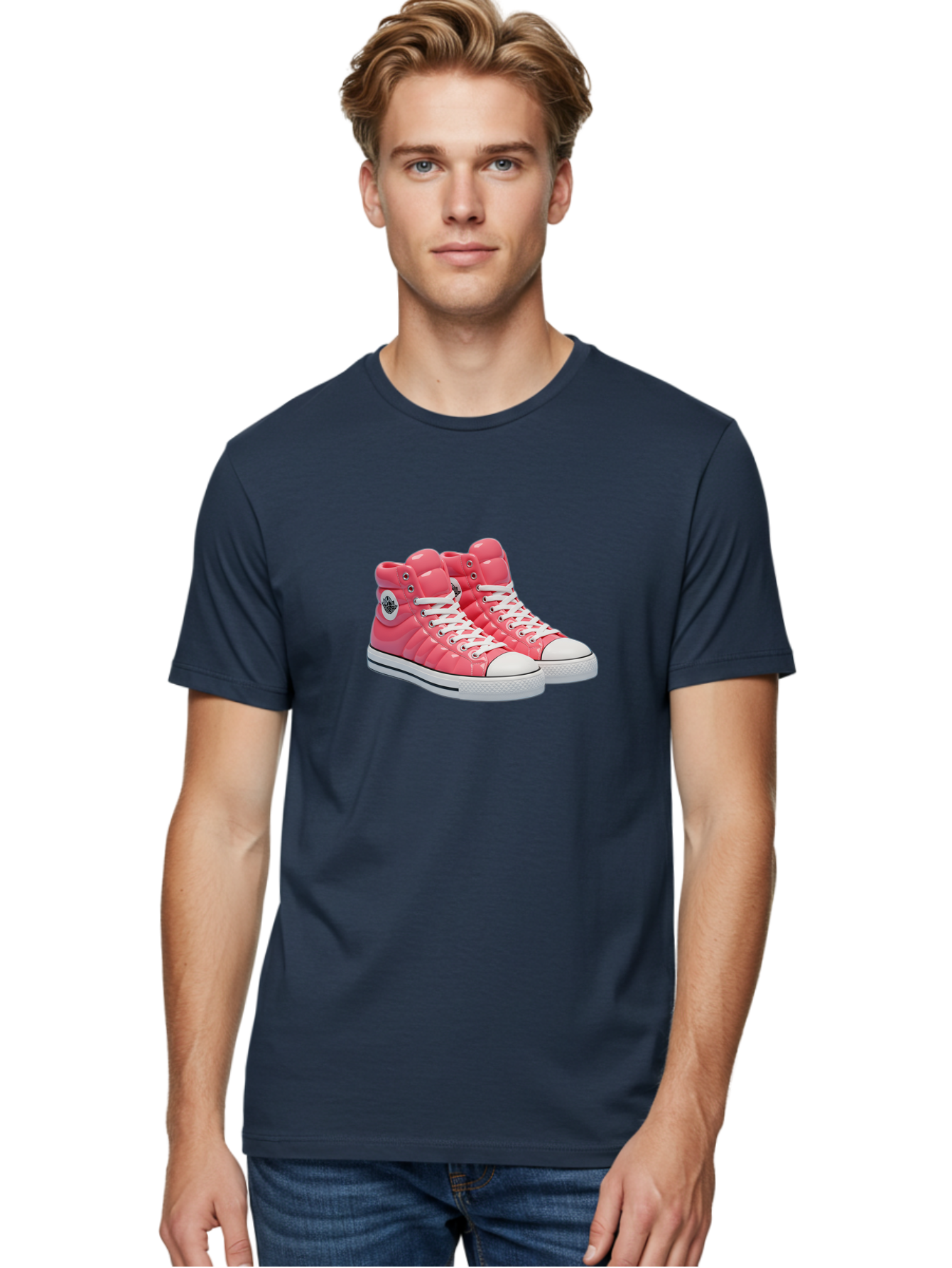 Pink-Padded-Converse Men'S Graphic Tee, 100% Cotton, Comfortable Casual Summer Wear, Machine Washable, Pink Puffer Converse Sneakers, High-Top Sneakers, Fashion Footwear, Bold Style, Statement Shoes, Athletic Wear, Trendy Kicks, White Laces, Bab193