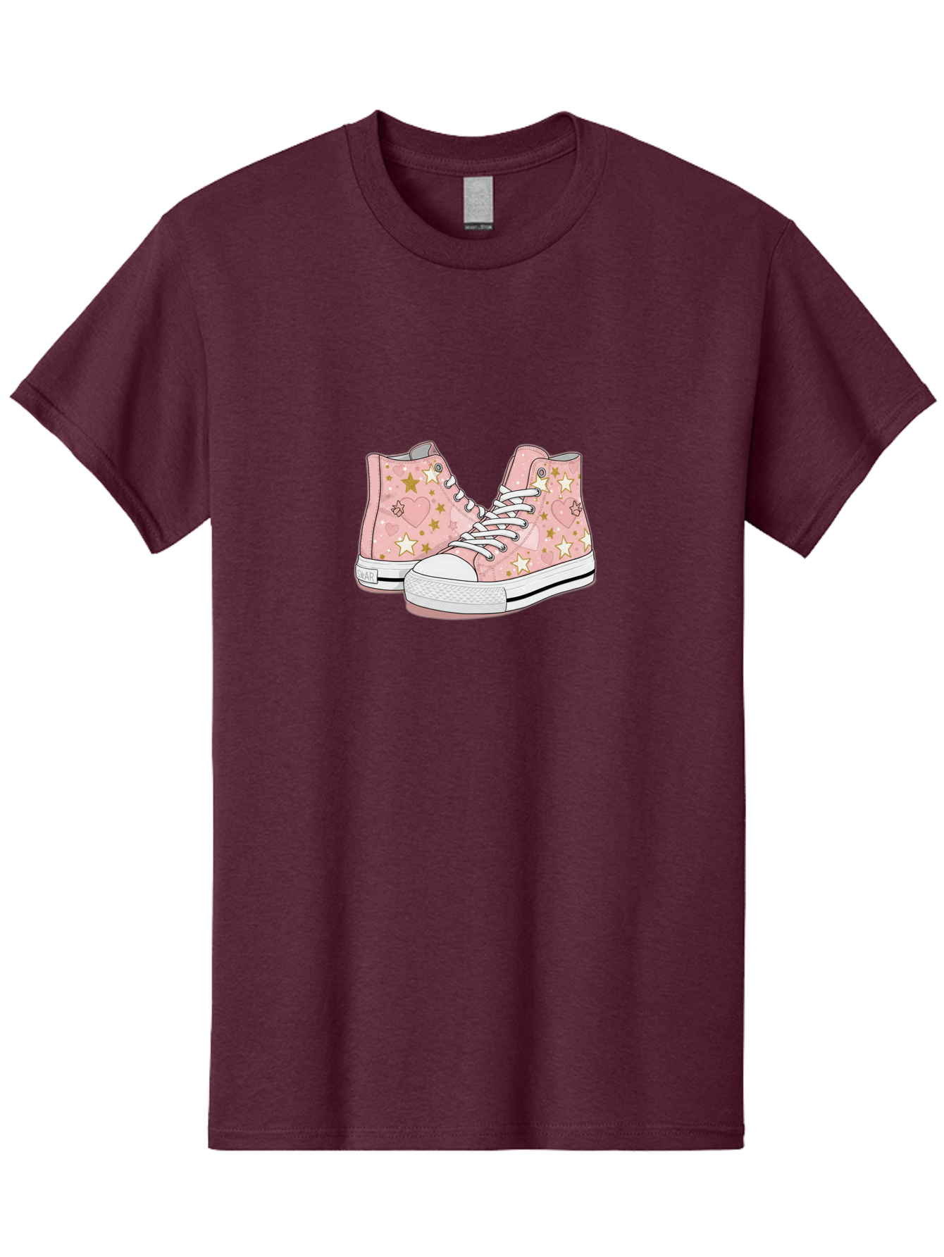 Pink-Star-Converse Men'S Graphic Tee, 100% Cotton, Comfortable Casual Summer Wear, Machine Washable, Pink Converse Sneakers, Star Pattern, Heart Design, White Laces, Fashion Footwear, Casual Style, Sneakers With Hearts, Star-Themed Shoes, Bab194