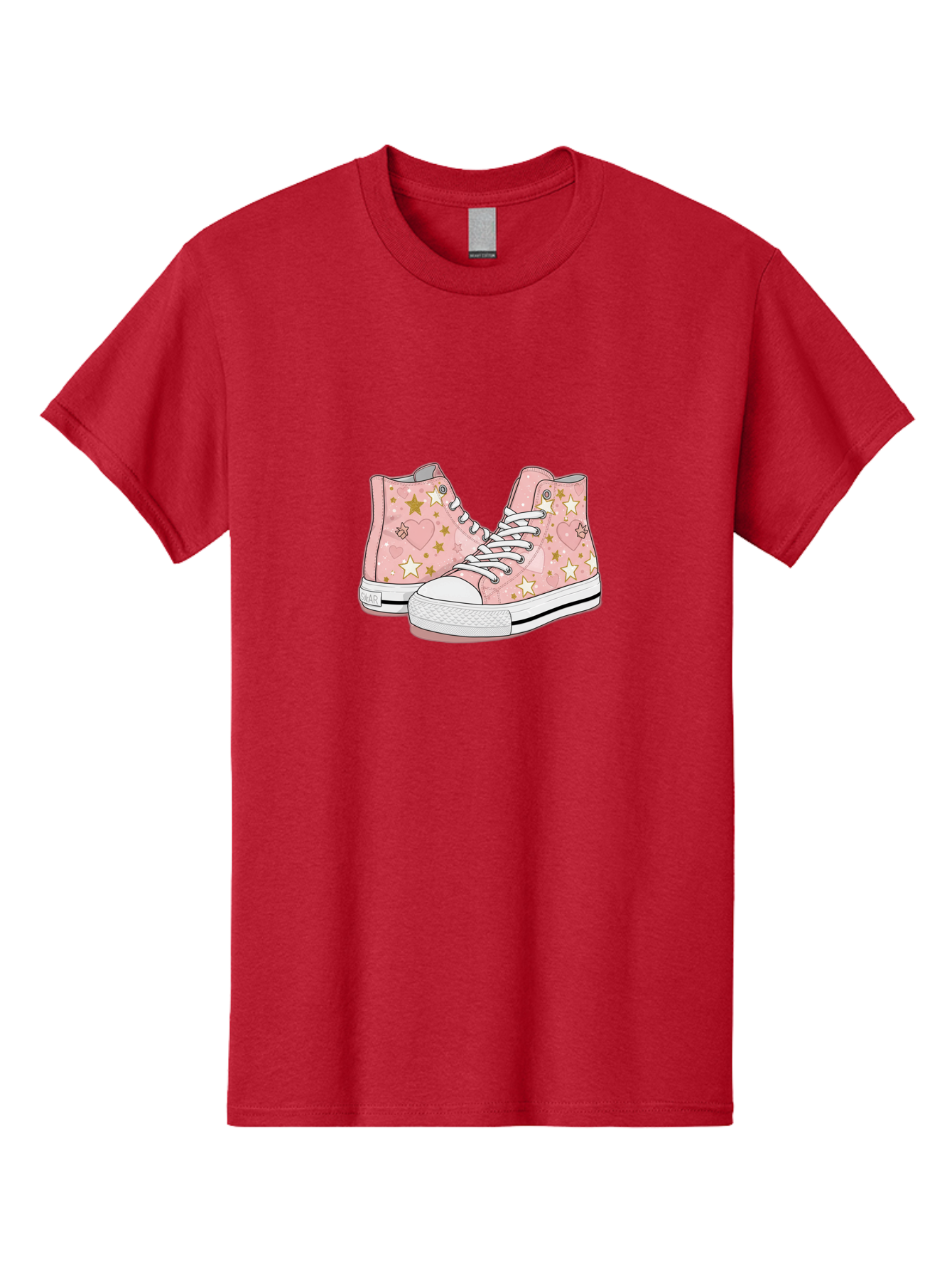 Pink-Star-Converse Men'S Graphic Tee, 100% Cotton, Comfortable Casual Summer Wear, Machine Washable, Pink Converse Sneakers, Star Pattern, Heart Design, White Laces, Fashion Footwear, Casual Style, Sneakers With Hearts, Star-Themed Shoes, Bab194