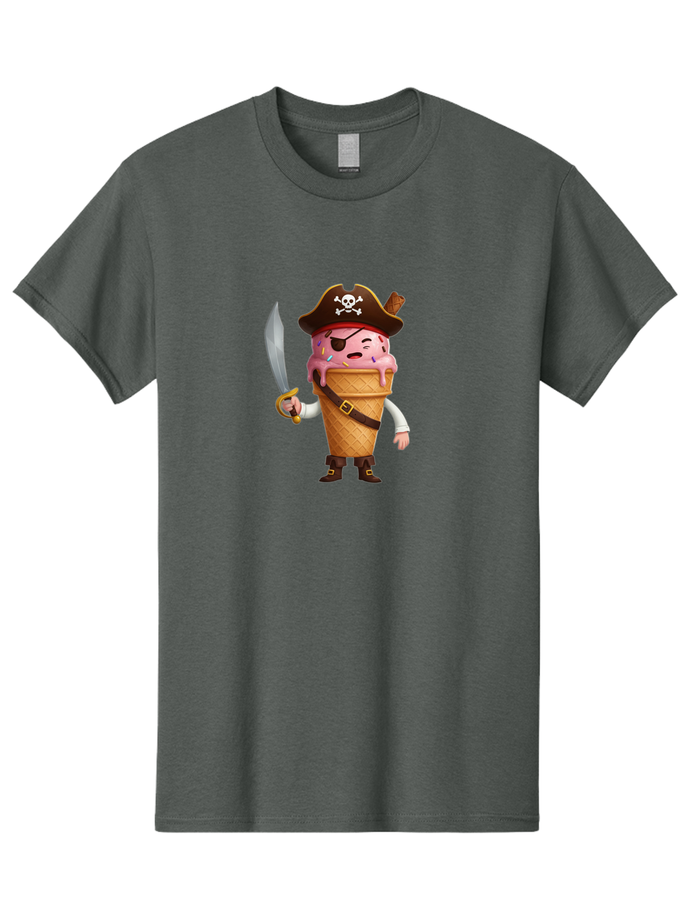 Pirate-Ice-Cream Men'S Graphic Tee, 100% Cotton, Comfortable Casual Summer Wear, Machine Washable, Pirate Ice Cream, Swashbuckling Dessert, Ice Cream Cone Pirate, Sweet Treats, Colorful Sprinkles, Pirate Hat, Eye Patch, Sword, Bab197