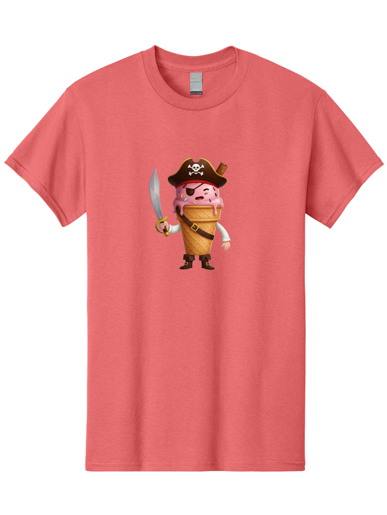 Pirate-Ice-Cream Men'S Graphic Tee, 100% Cotton, Comfortable Casual Summer Wear, Machine Washable, Pirate Ice Cream, Swashbuckling Dessert, Ice Cream Cone Pirate, Sweet Treats, Colorful Sprinkles, Pirate Hat, Eye Patch, Sword, Bab197