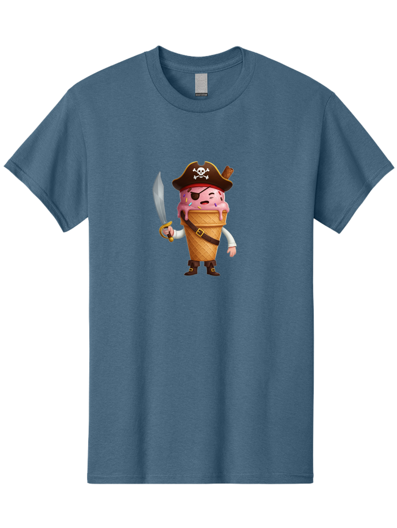 Pirate-Ice-Cream Men'S Graphic Tee, 100% Cotton, Comfortable Casual Summer Wear, Machine Washable, Pirate Ice Cream, Swashbuckling Dessert, Ice Cream Cone Pirate, Sweet Treats, Colorful Sprinkles, Pirate Hat, Eye Patch, Sword, Bab197