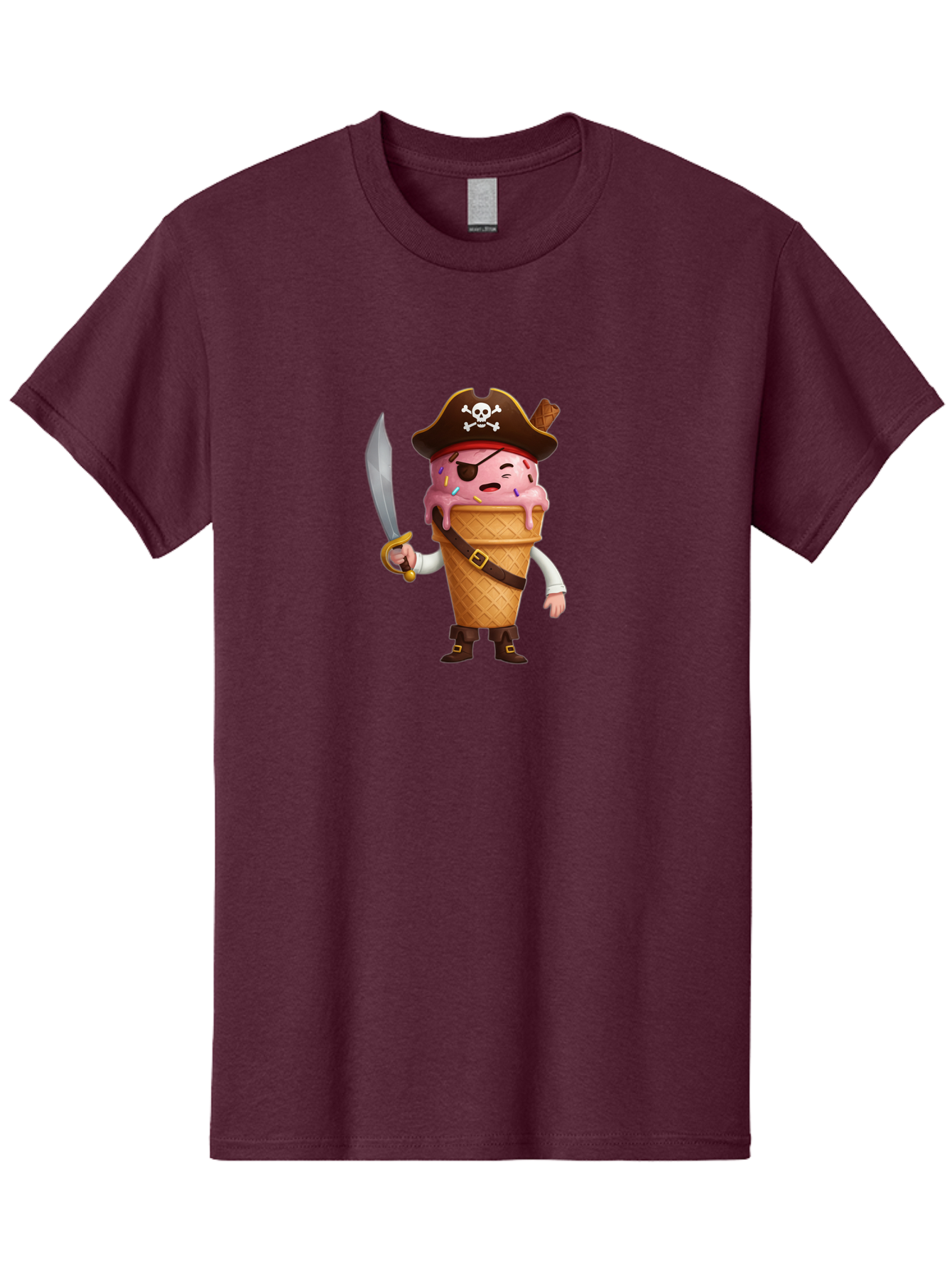 Pirate-Ice-Cream Men'S Graphic Tee, 100% Cotton, Comfortable Casual Summer Wear, Machine Washable, Pirate Ice Cream, Swashbuckling Dessert, Ice Cream Cone Pirate, Sweet Treats, Colorful Sprinkles, Pirate Hat, Eye Patch, Sword, Bab197
