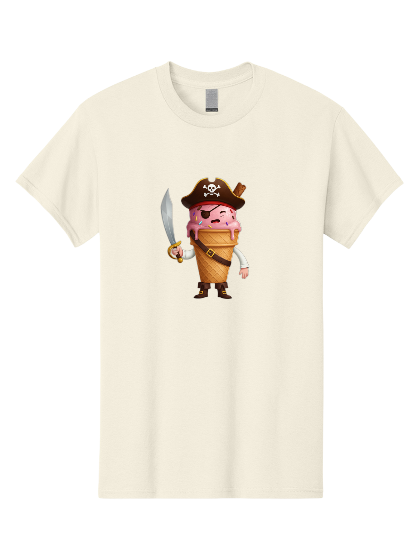 Pirate-Ice-Cream Men'S Graphic Tee, 100% Cotton, Comfortable Casual Summer Wear, Machine Washable, Pirate Ice Cream, Swashbuckling Dessert, Ice Cream Cone Pirate, Sweet Treats, Colorful Sprinkles, Pirate Hat, Eye Patch, Sword, Bab197