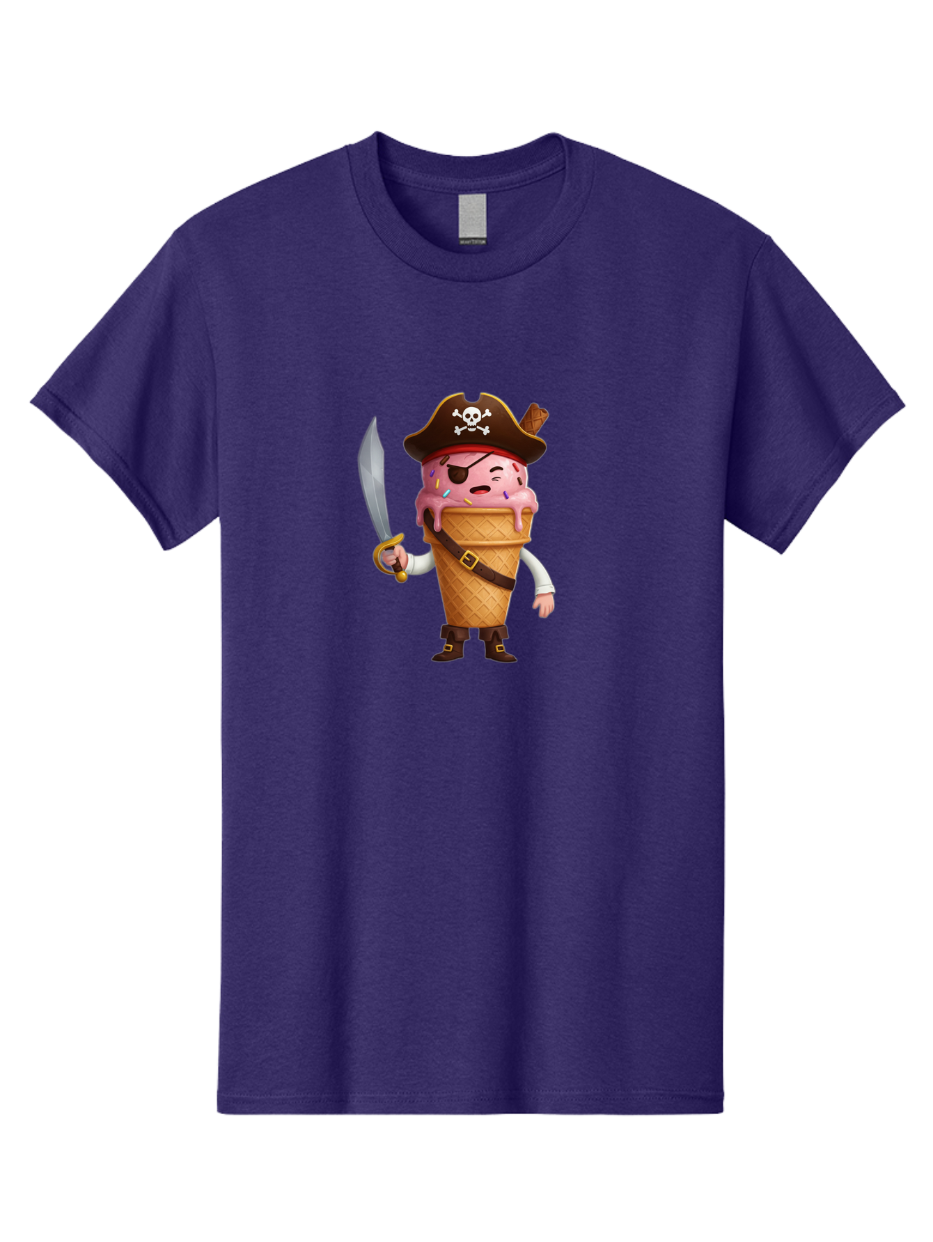 Pirate-Ice-Cream Men'S Graphic Tee, 100% Cotton, Comfortable Casual Summer Wear, Machine Washable, Pirate Ice Cream, Swashbuckling Dessert, Ice Cream Cone Pirate, Sweet Treats, Colorful Sprinkles, Pirate Hat, Eye Patch, Sword, Bab197